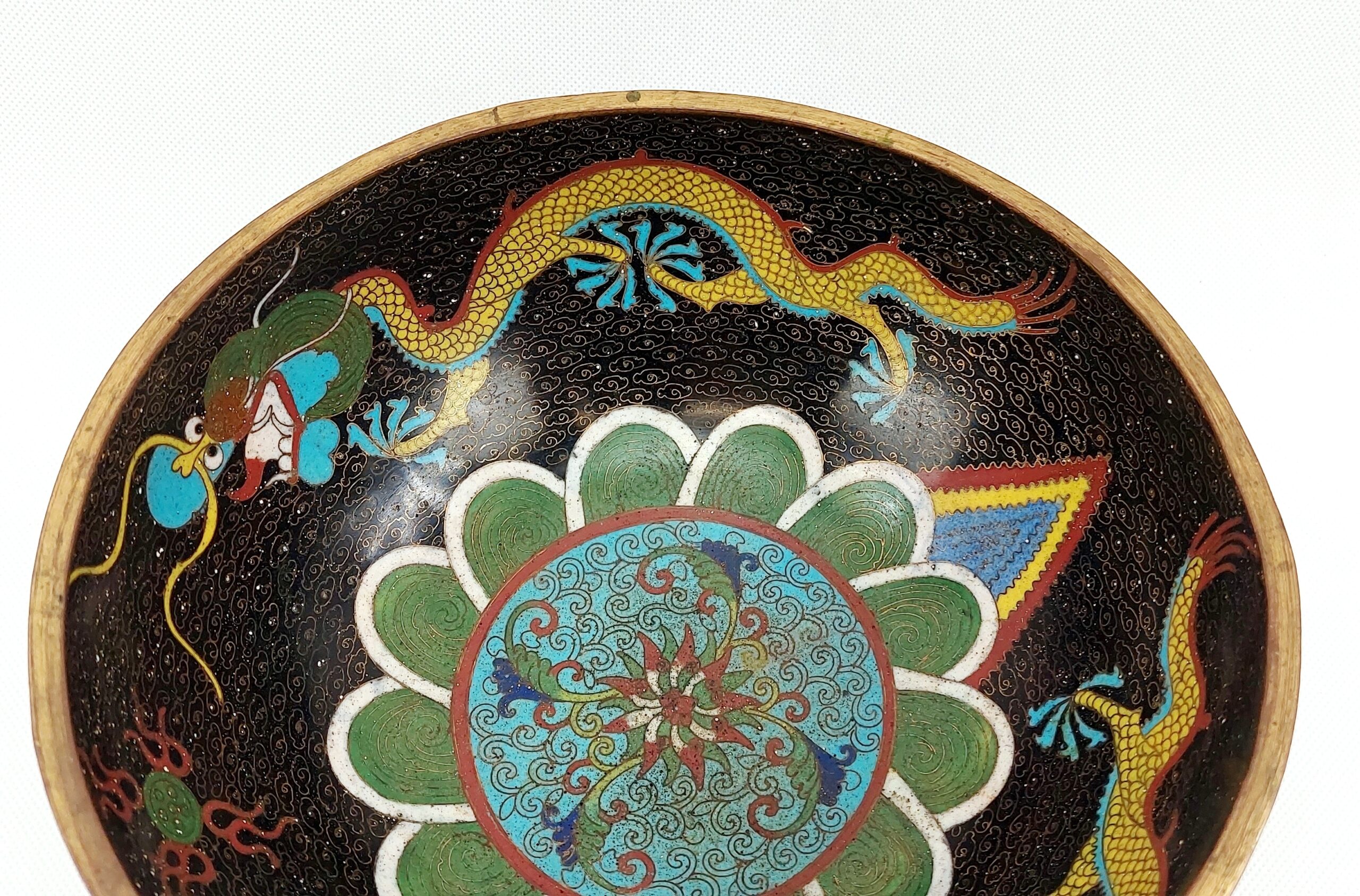 c1900 Chinese Cloisonné Dragon Bowl - Image 2