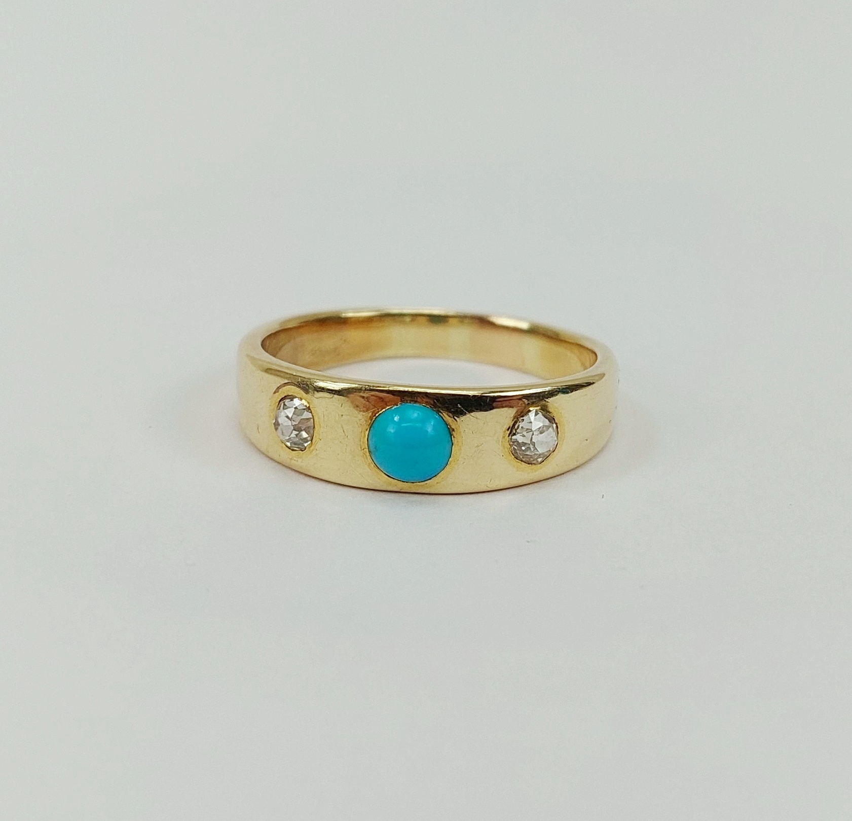 18ct Yellow Gold Turquoise & Diamond Band Ring UK Size V, US 10.75