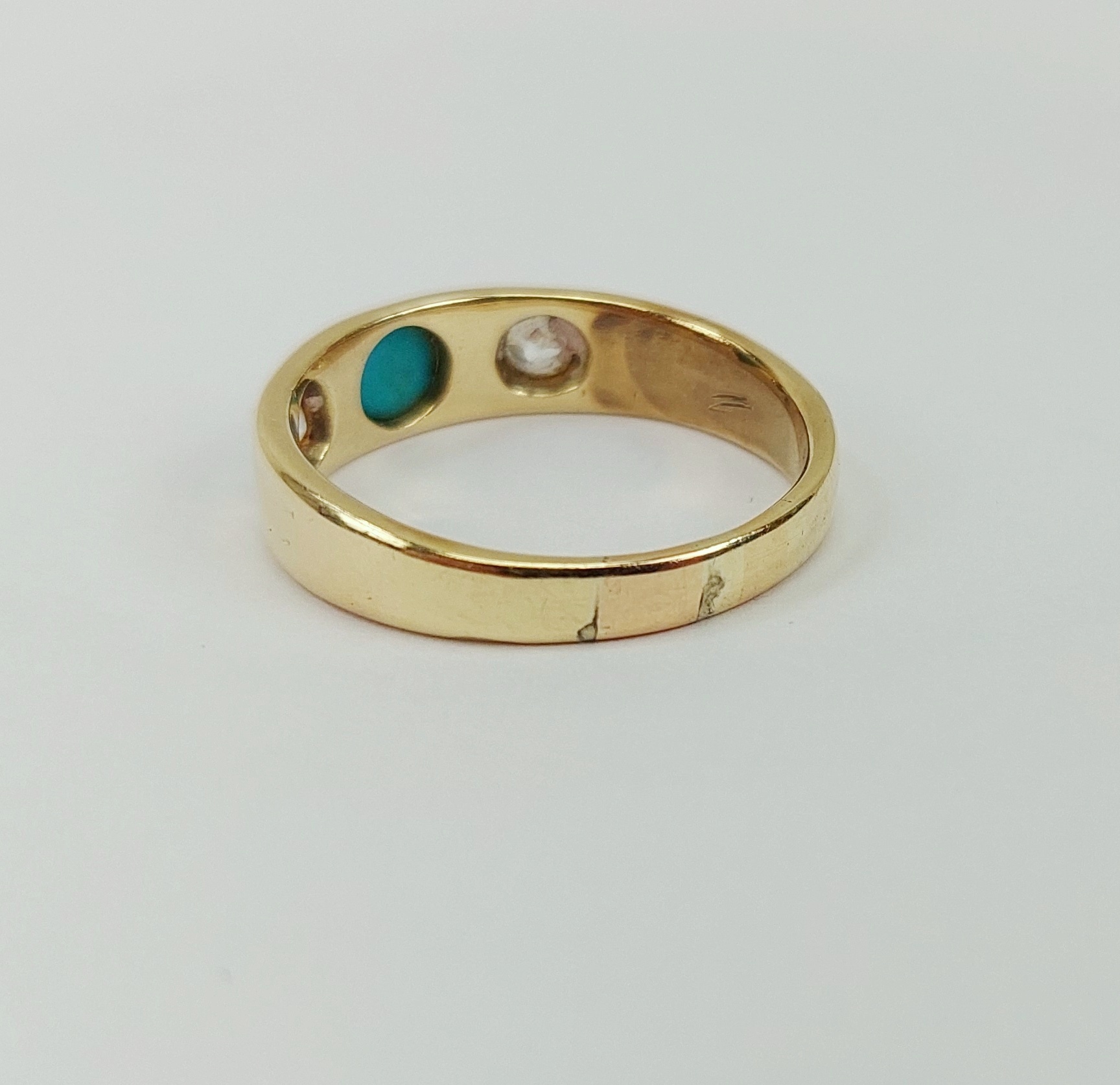 18ct Yellow Gold Turquoise & Diamond Band Ring UK Size V, US 10.75 - Image 4