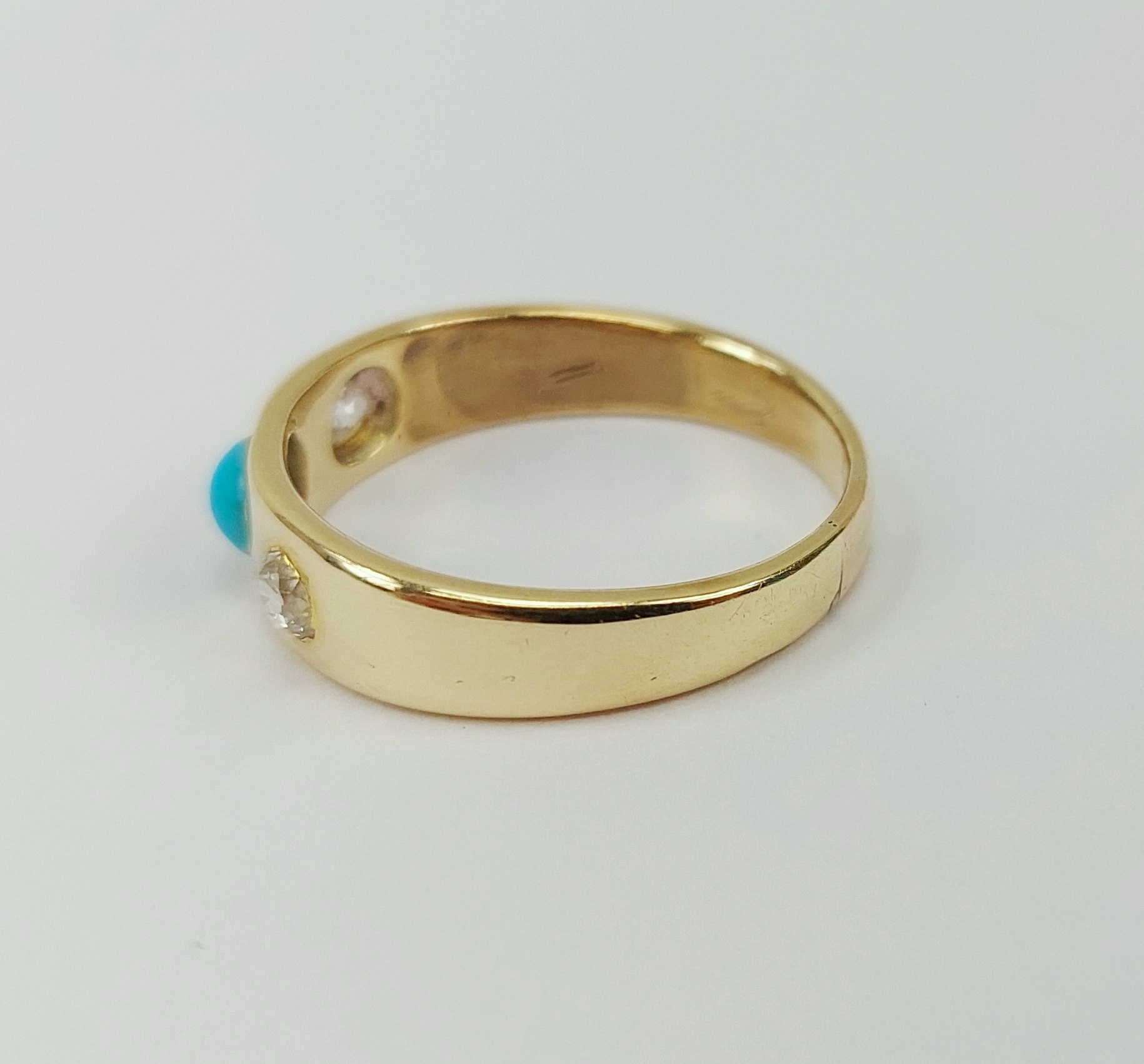 18ct Yellow Gold Turquoise & Diamond Band Ring UK Size V, US 10.75 - Image 5