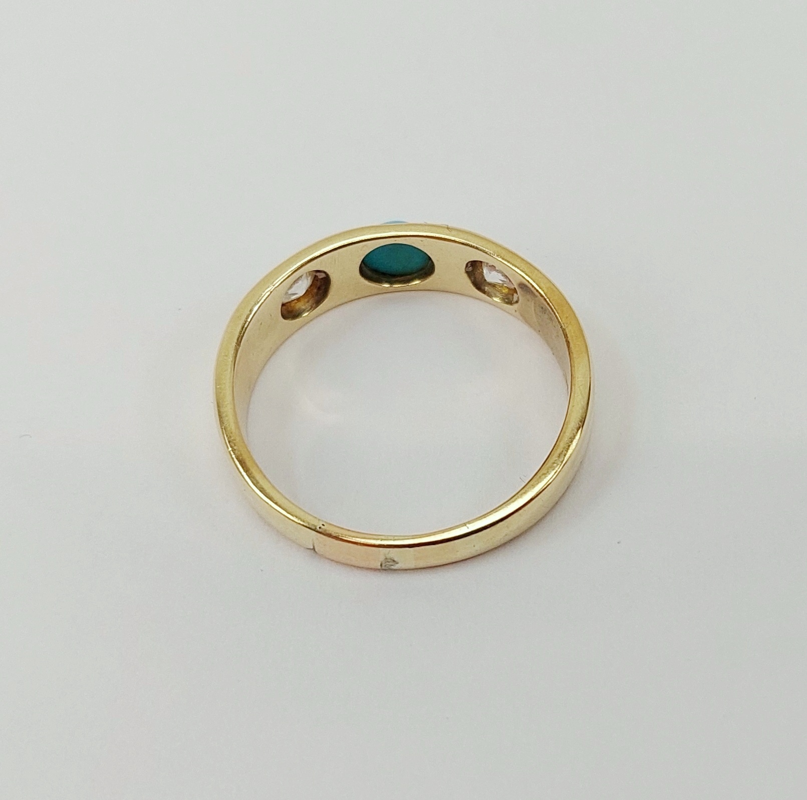 18ct Yellow Gold Turquoise & Diamond Band Ring UK Size V, US 10.75 - Image 6