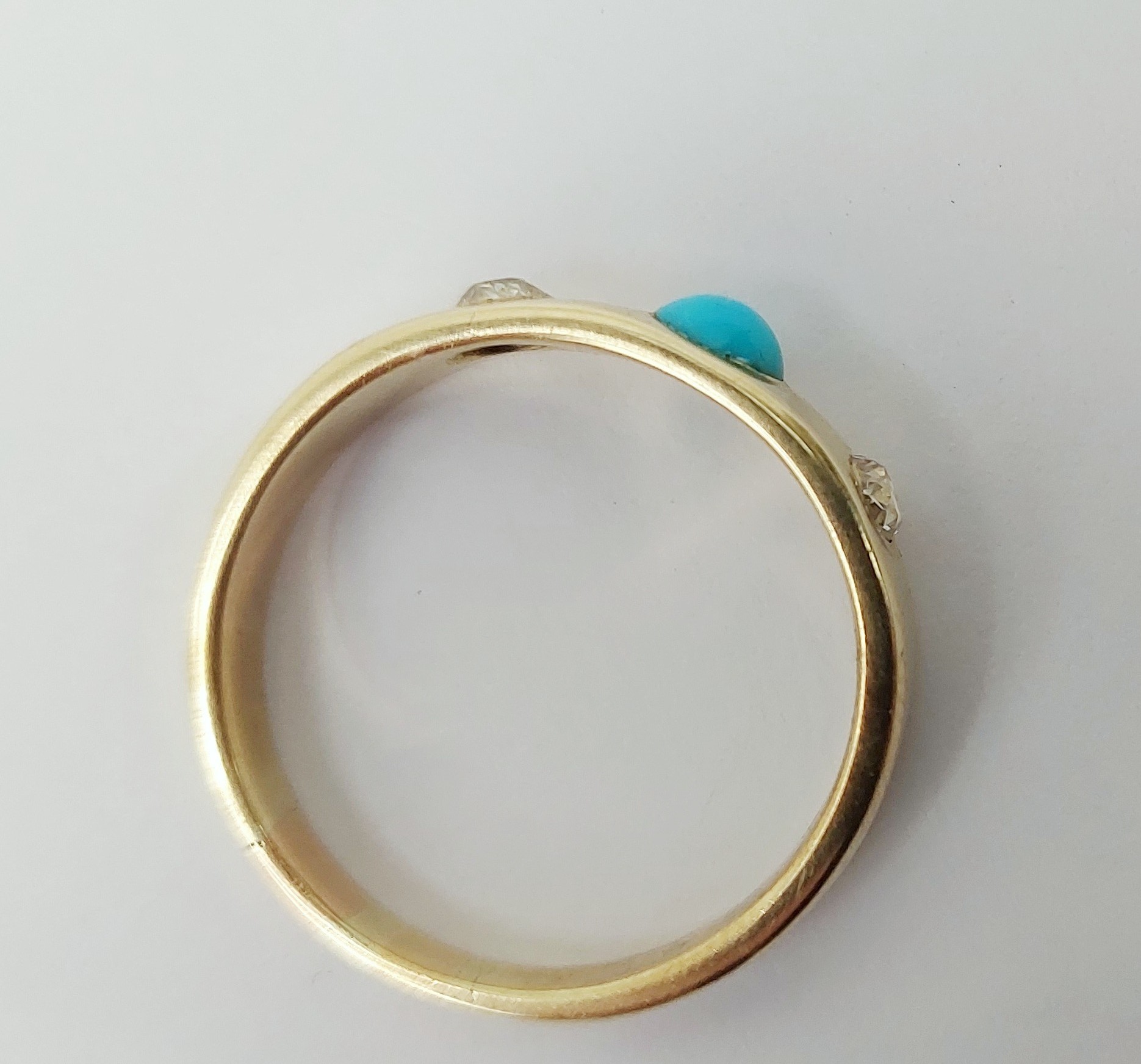 18ct Yellow Gold Turquoise & Diamond Band Ring UK Size V, US 10.75 - Image 7