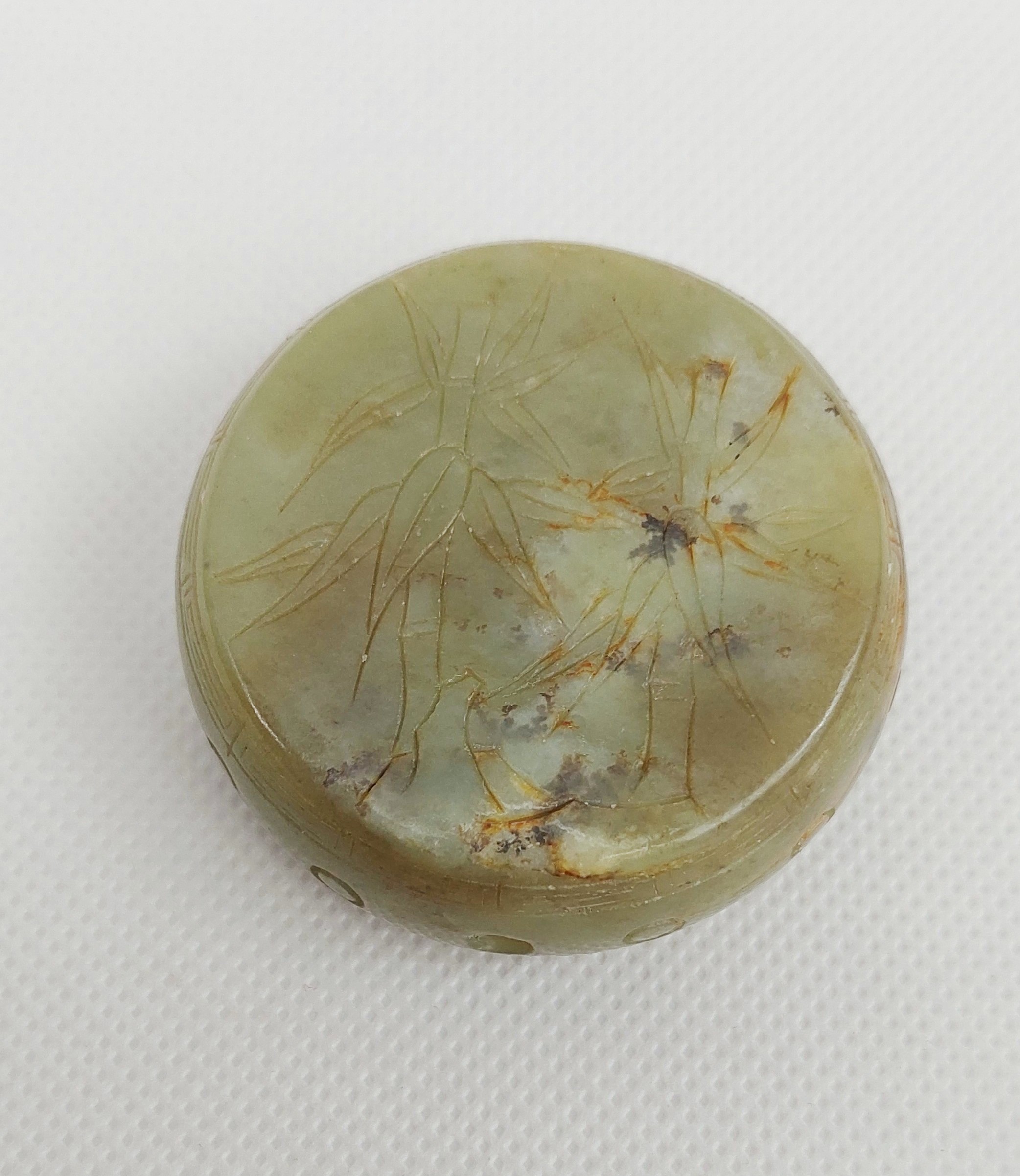 Chinese Qing Dynasty Nephrite Jade Carved Drum With Bamboo Shoots