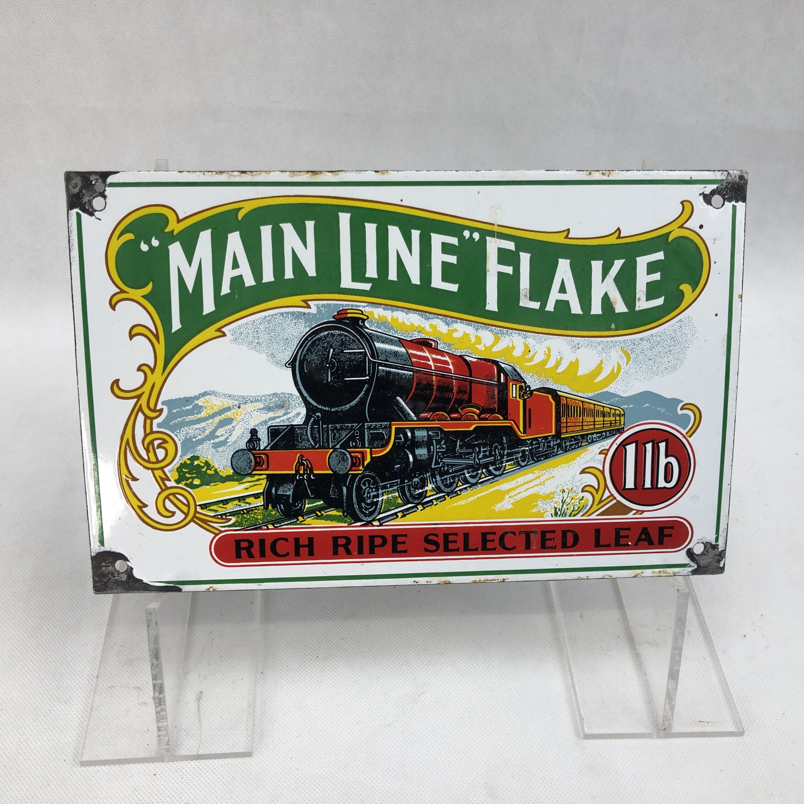Small Main Line Flake Tobacco Enamel On Metal Indoor Shop Locomotive Advertising Sign