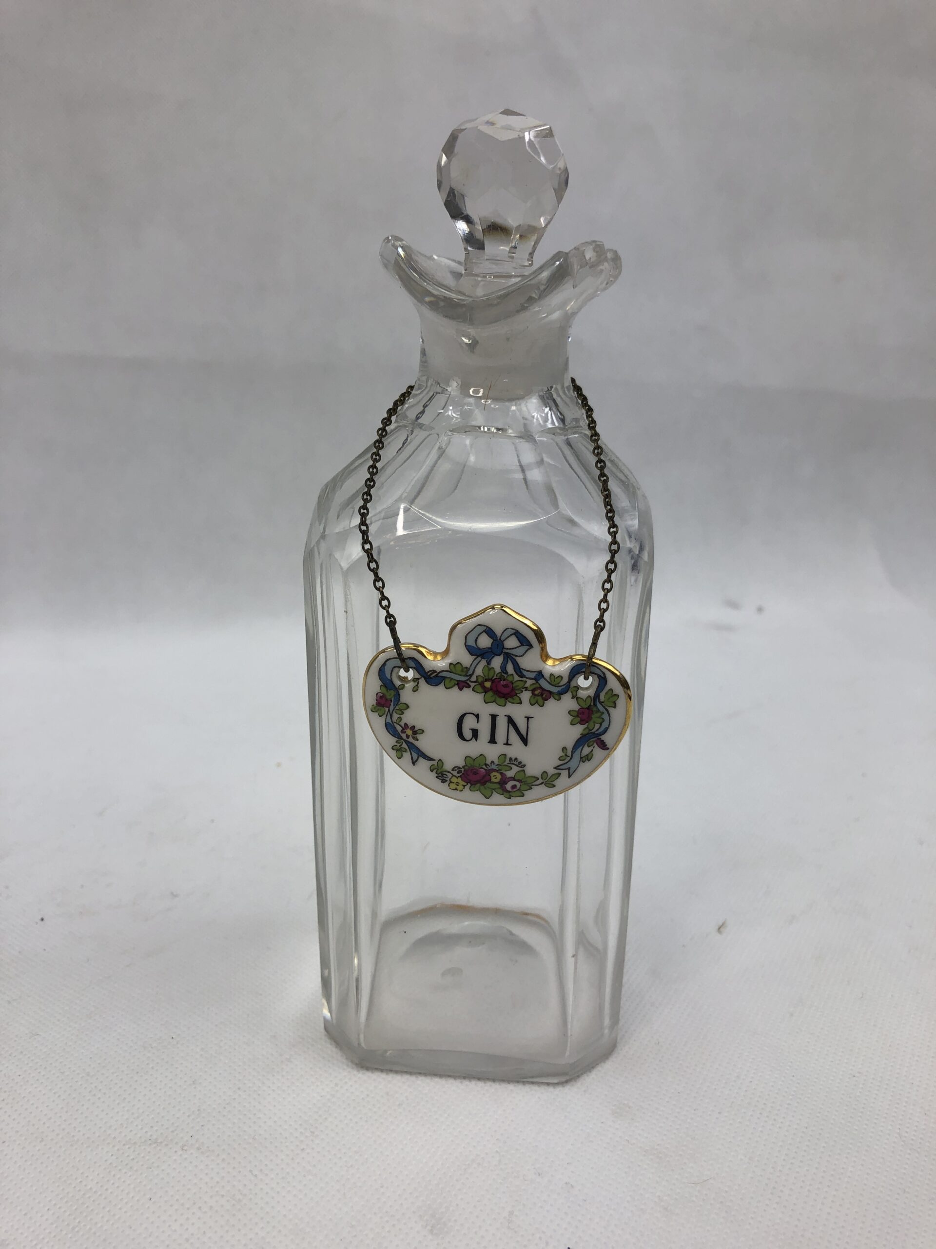 Pair Of Cut Glass Spirit Decanters With Ceramic Brandy And Gin Labels - Image 6
