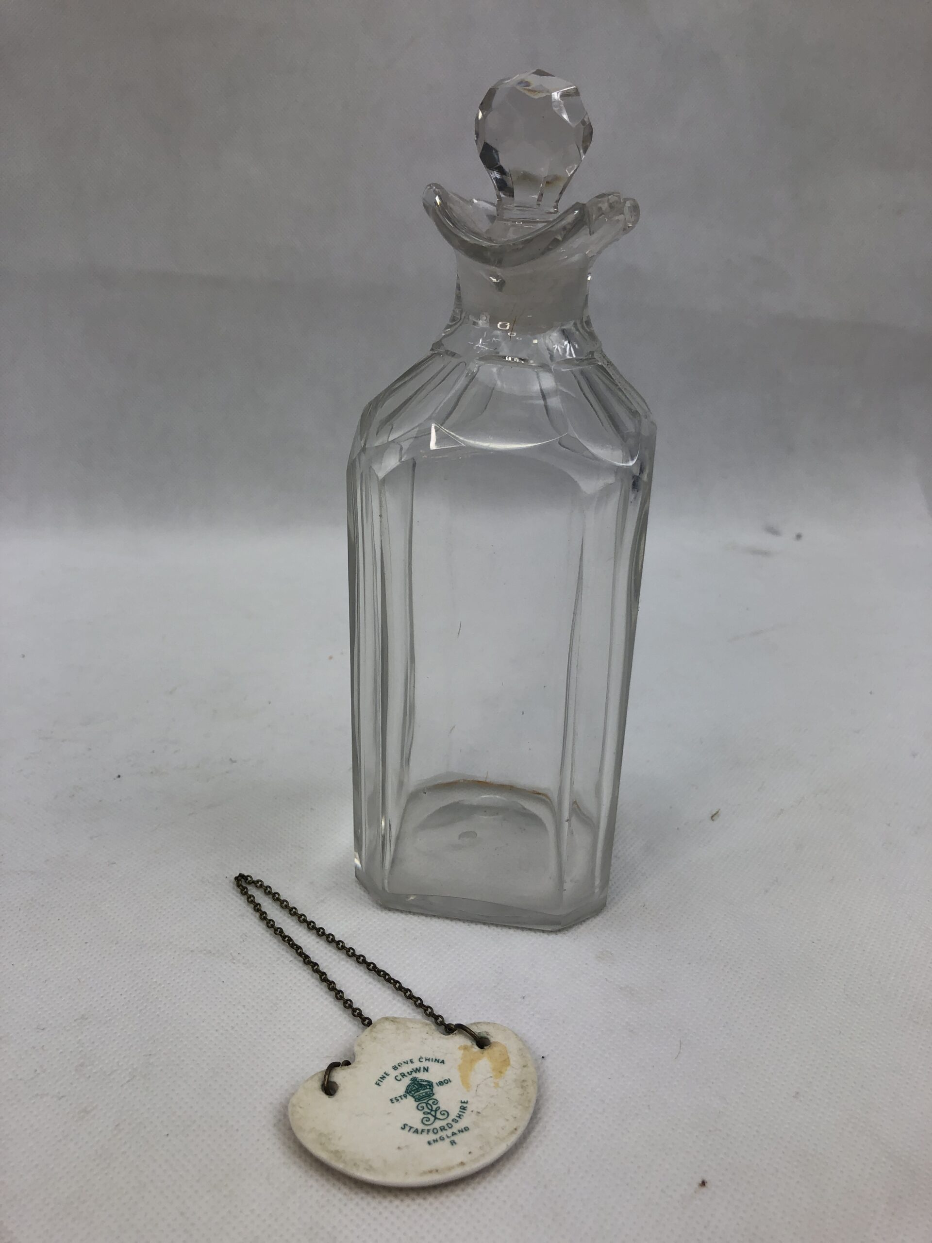 Pair Of Cut Glass Spirit Decanters With Ceramic Brandy And Gin Labels - Image 5