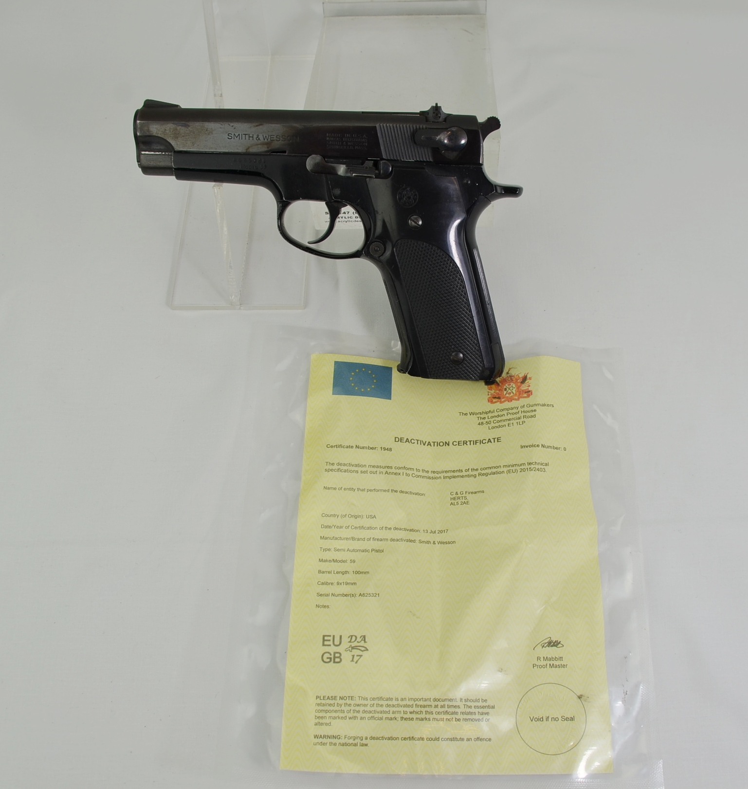 Deactivated Smith & Wesson Model 59 Pistol - Image 9