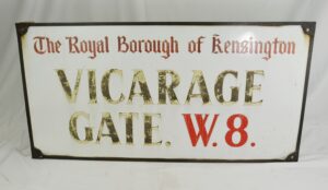 Vicarage Gate, Kensington, London Enamel Sign