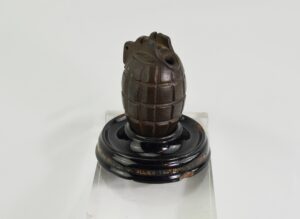 WW1 Souvenir Mills Bomb Money Box with George V Sixpences