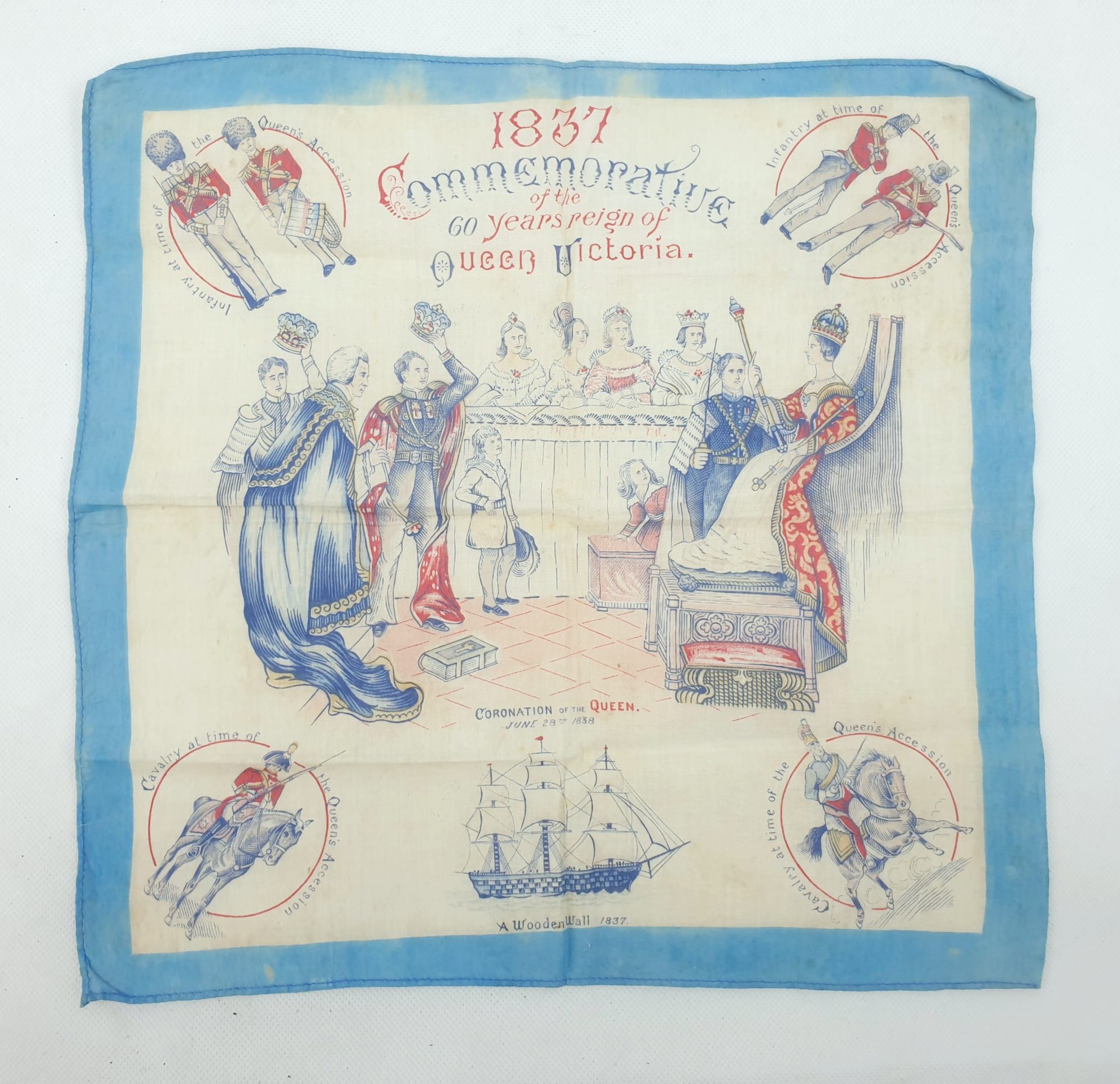 1897 Queen Victoria Ornamental Handkerchief Celebrating 60 Years Of Her Reign