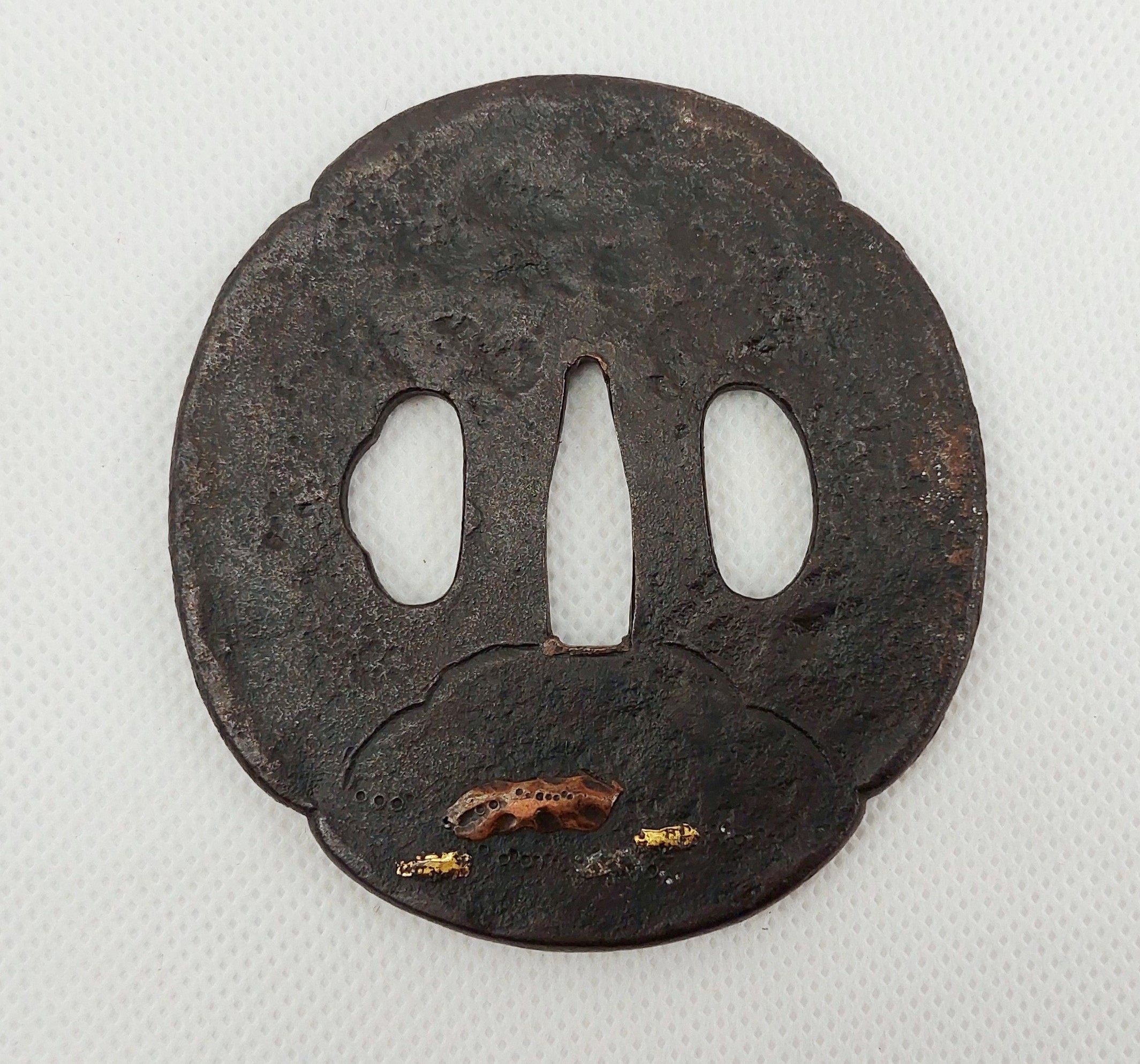 Antique Japanese Edo Period Bronze Katana Sword Tsuba With A Butterfly And Flower - Image 2