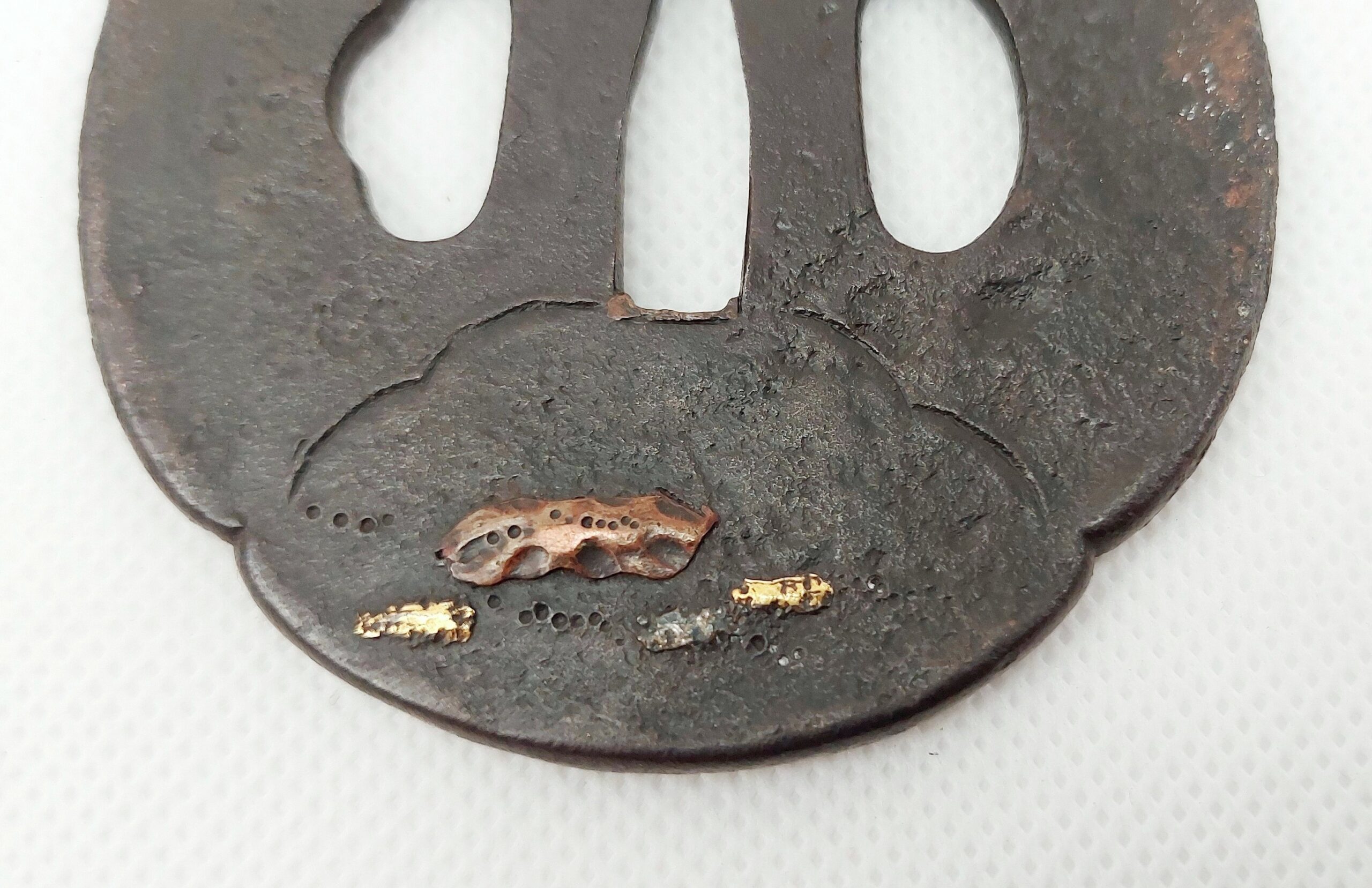 Antique Japanese Edo Period Bronze Katana Sword Tsuba With A Butterfly And Flower - Image 5
