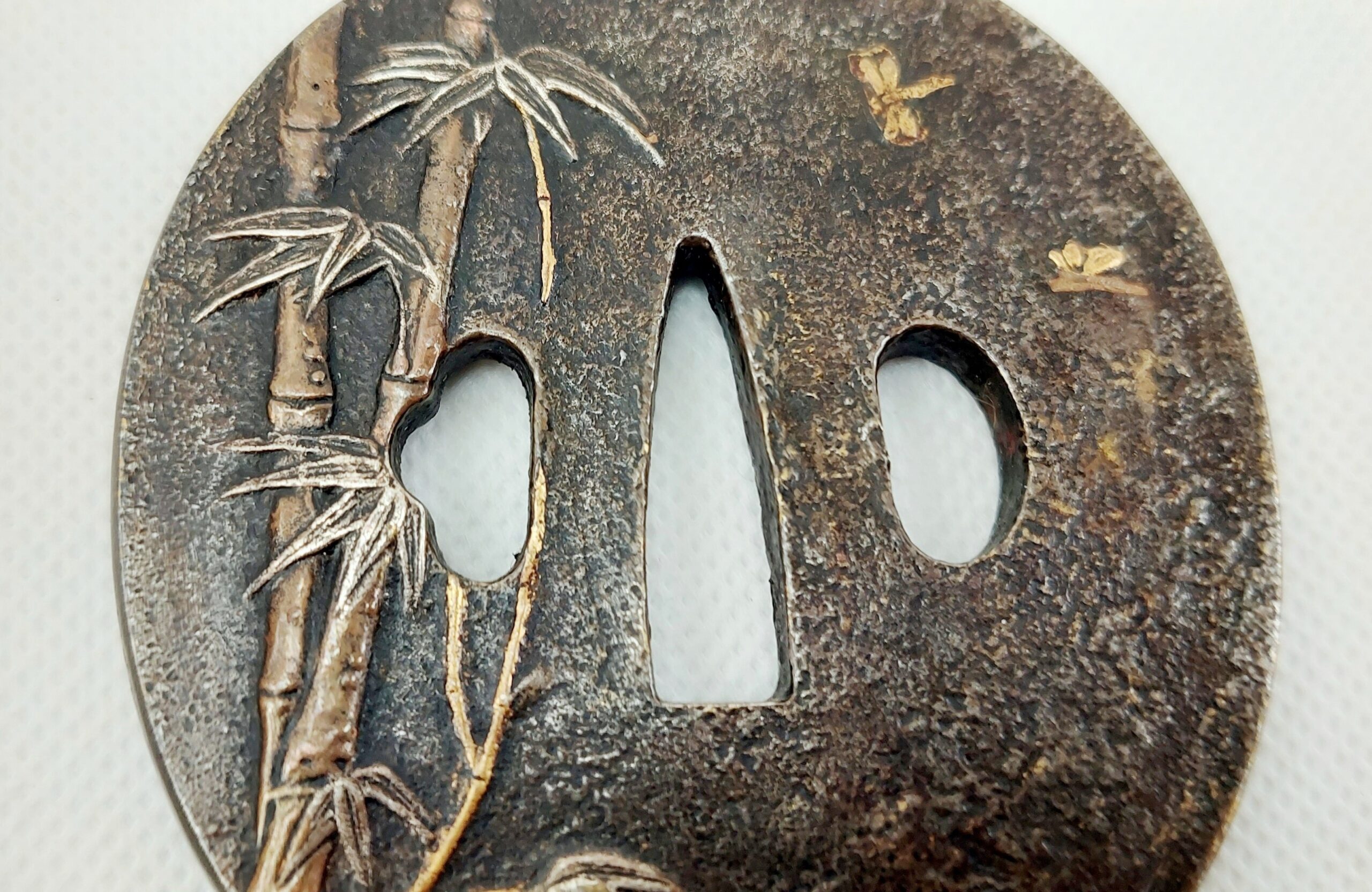 Antique Japanese Edo Period Bronze Katana Sword Tsuba With Bamboo Canes - Image 5