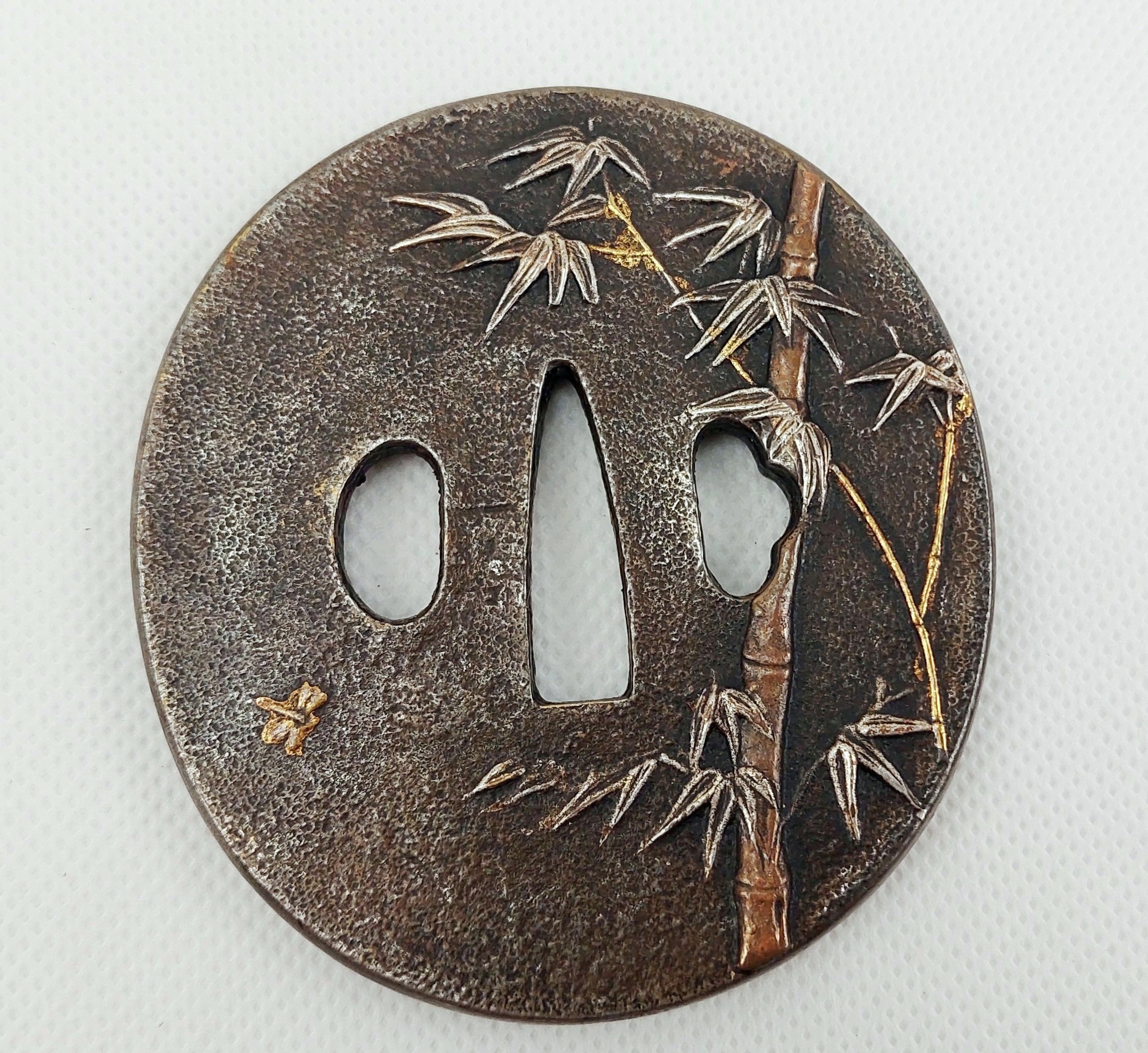 Antique Japanese Edo Period Bronze Katana Sword Tsuba With Bamboo Canes - Image 2