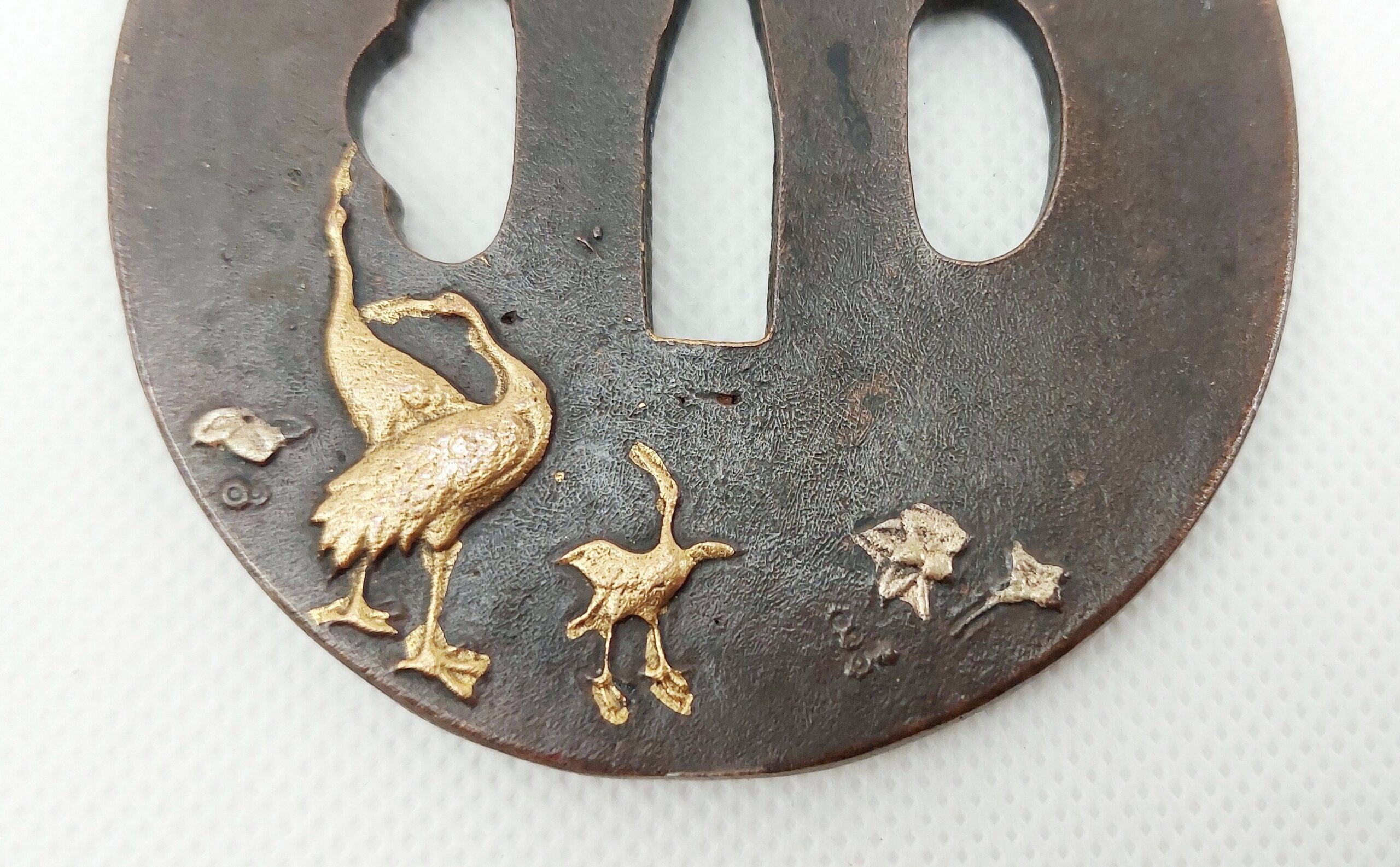 Antique Japanese Edo Period Bronze Katana Sword Tsuba With Herons - Image 3