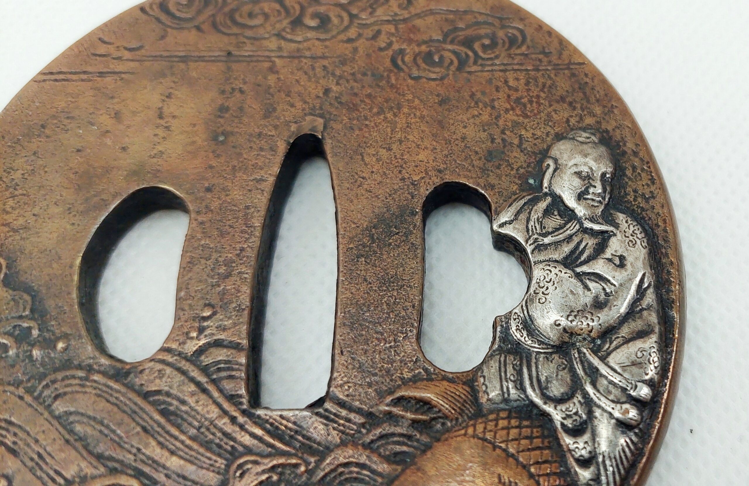 Antique Japanese Edo Period Bronze Katana Sword Tsuba With Sea Scenes - Image 7