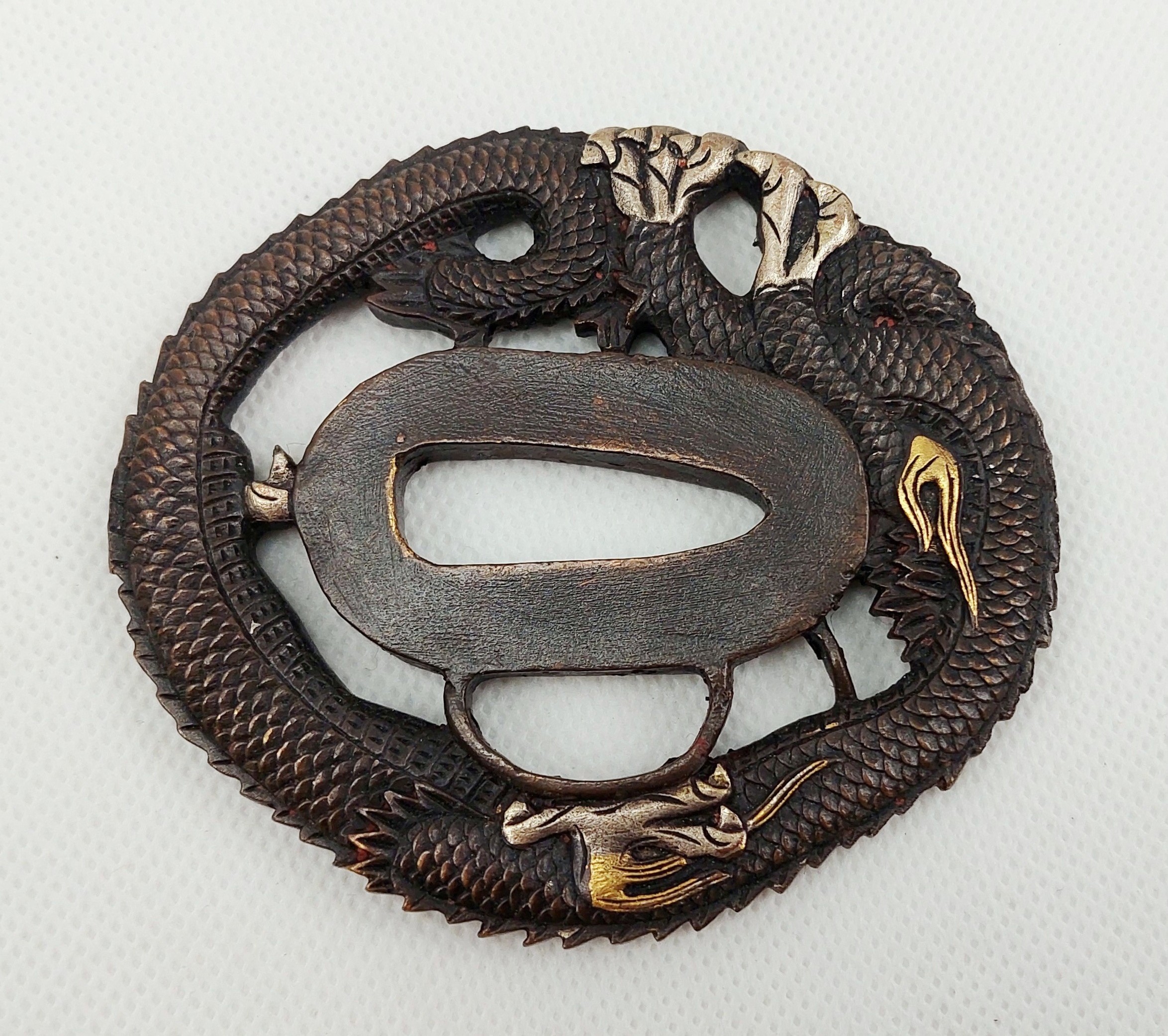 Contemporary Japanese Bronze Katana Sword Tsuba With Dragons - Image 2