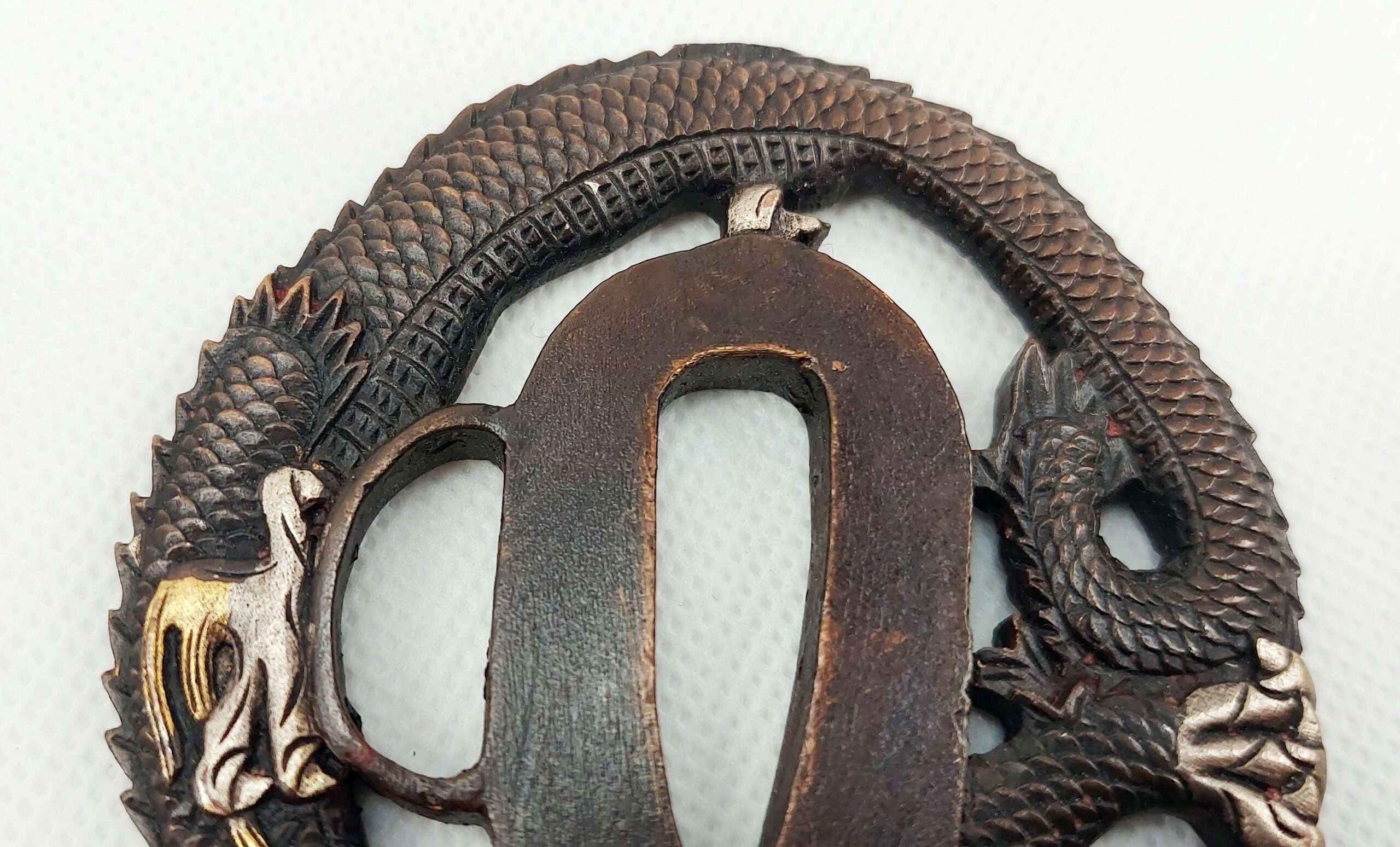 Contemporary Japanese Bronze Katana Sword Tsuba With Dragons - Image 4