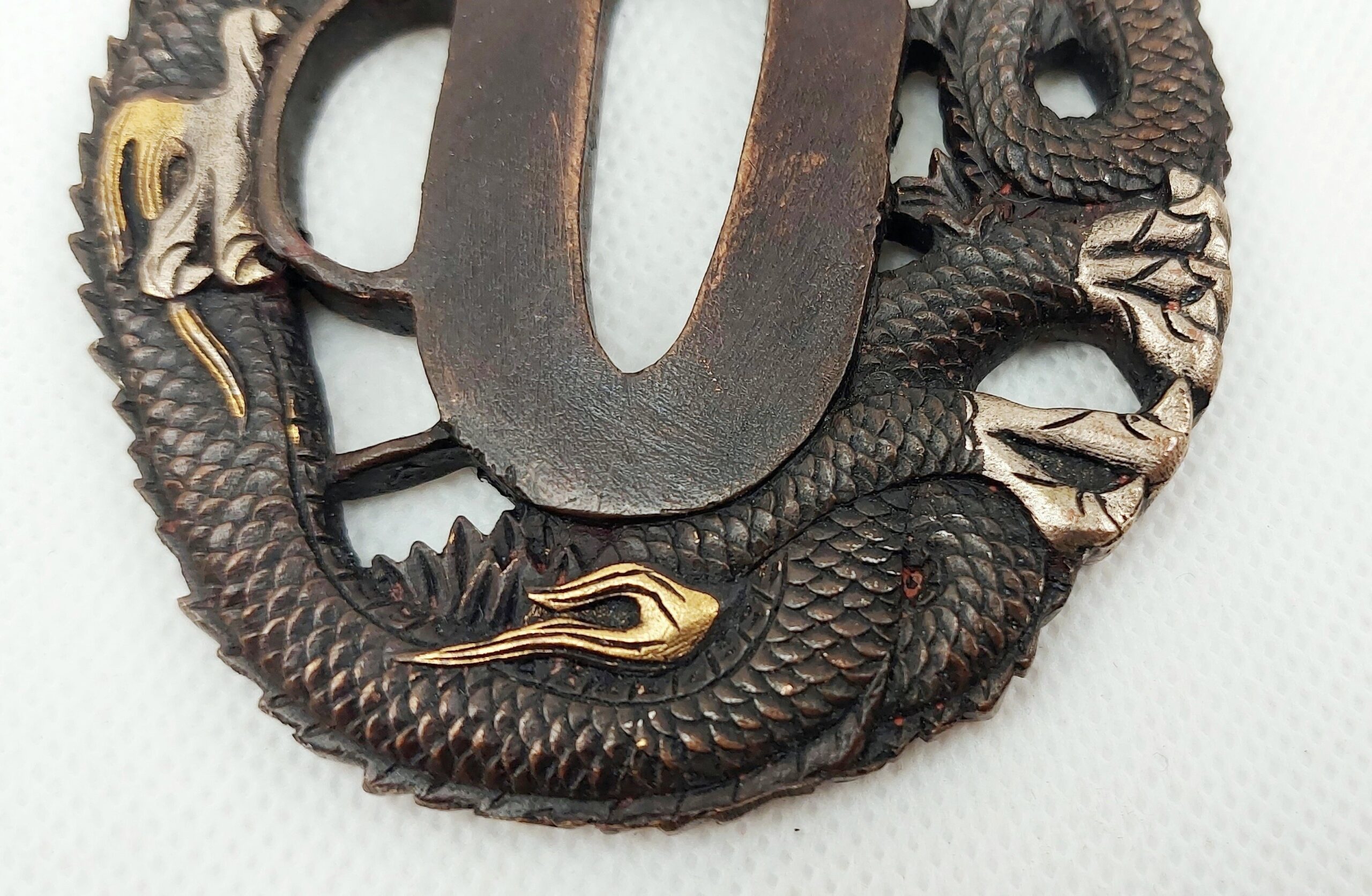 Contemporary Japanese Bronze Katana Sword Tsuba With Dragons - Image 3