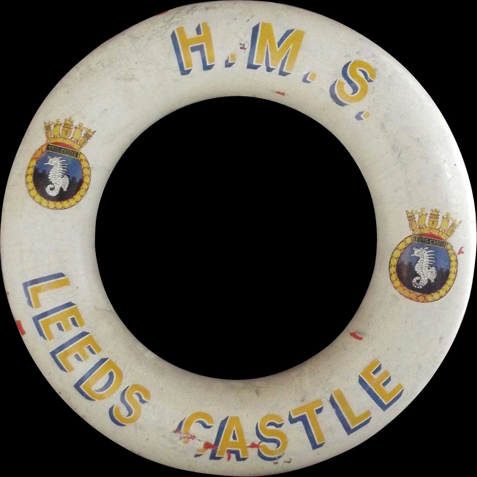 Hand Decorated British Royal Navy Life Ring HMS Leeds Castle