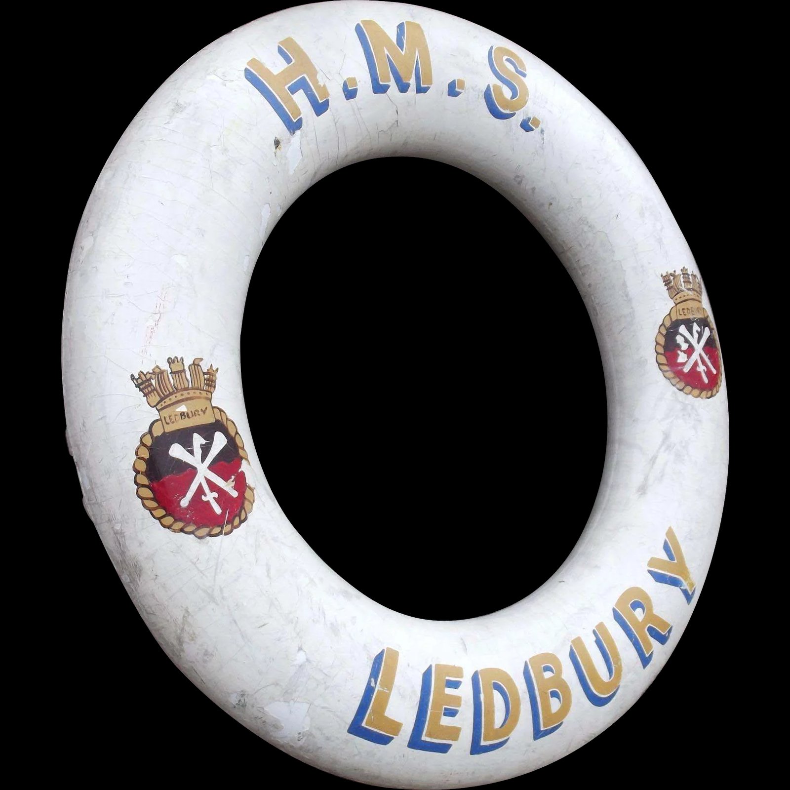 Hand Decorated British Royal Navy Life Ring HMS Ledbury