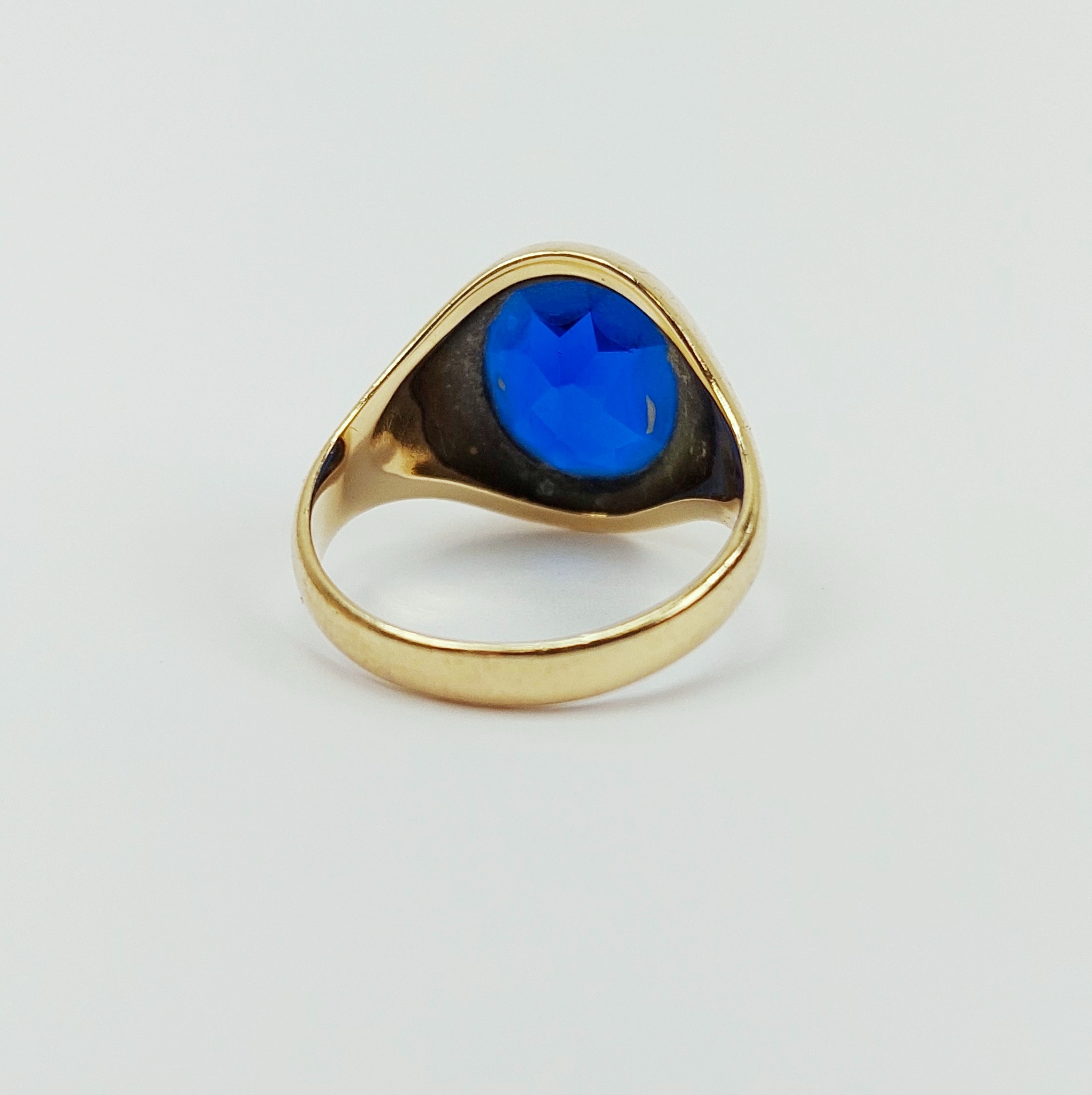 Gents 9ct Gold Blue Stone Signet Ring UK Size O, US 7 - Image 4
