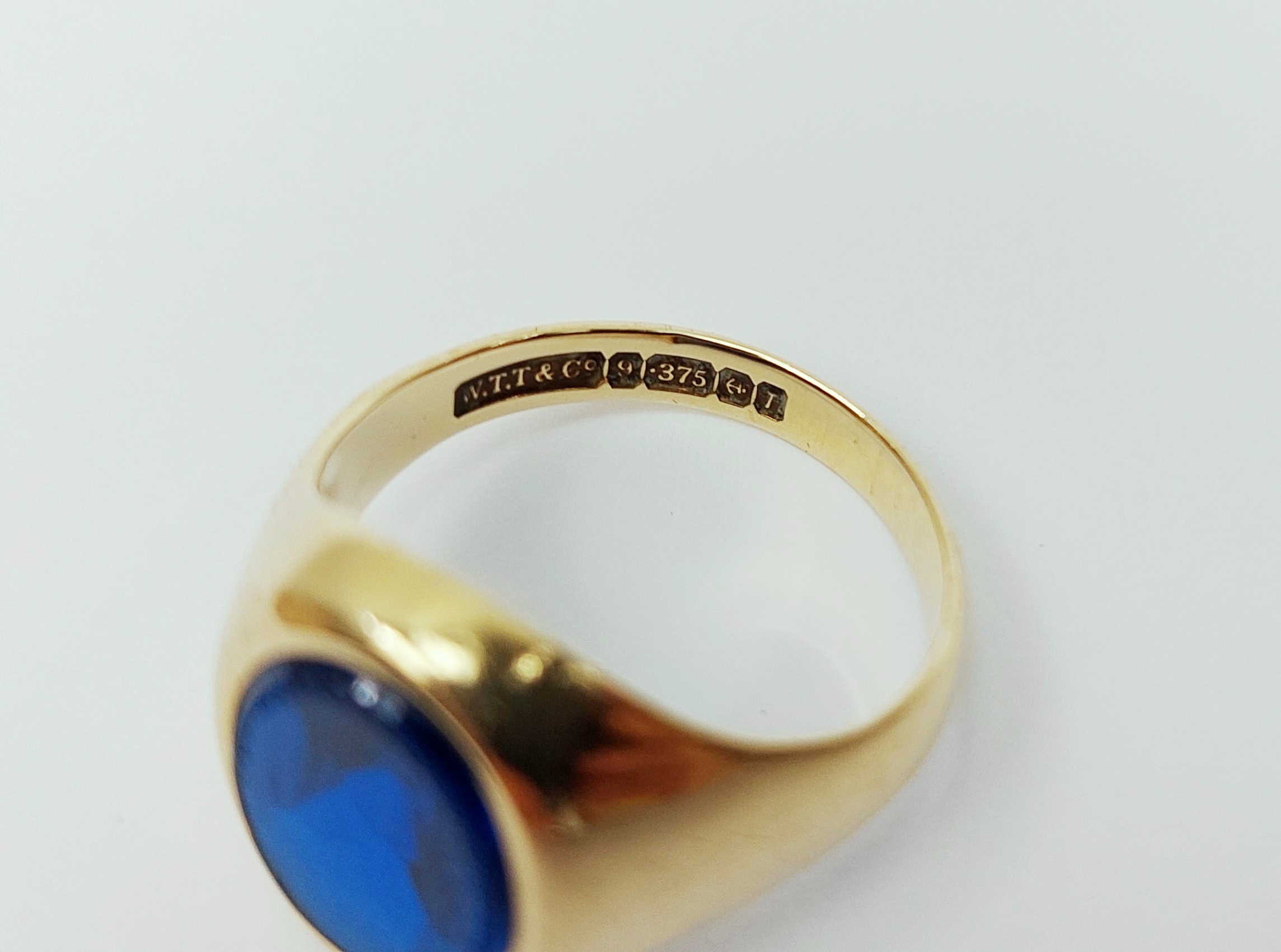 Gents 9ct Gold Blue Stone Signet Ring UK Size O, US 7 - Image 5