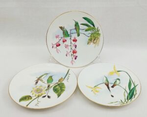 Set of Three Plates Hand Painted with Birds c1885