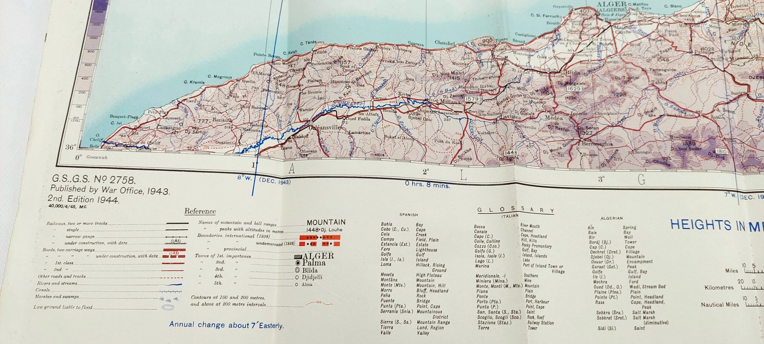 Original WW2 Algiers – Bizerta War Office Map No. 2758 c1944 - Image 3