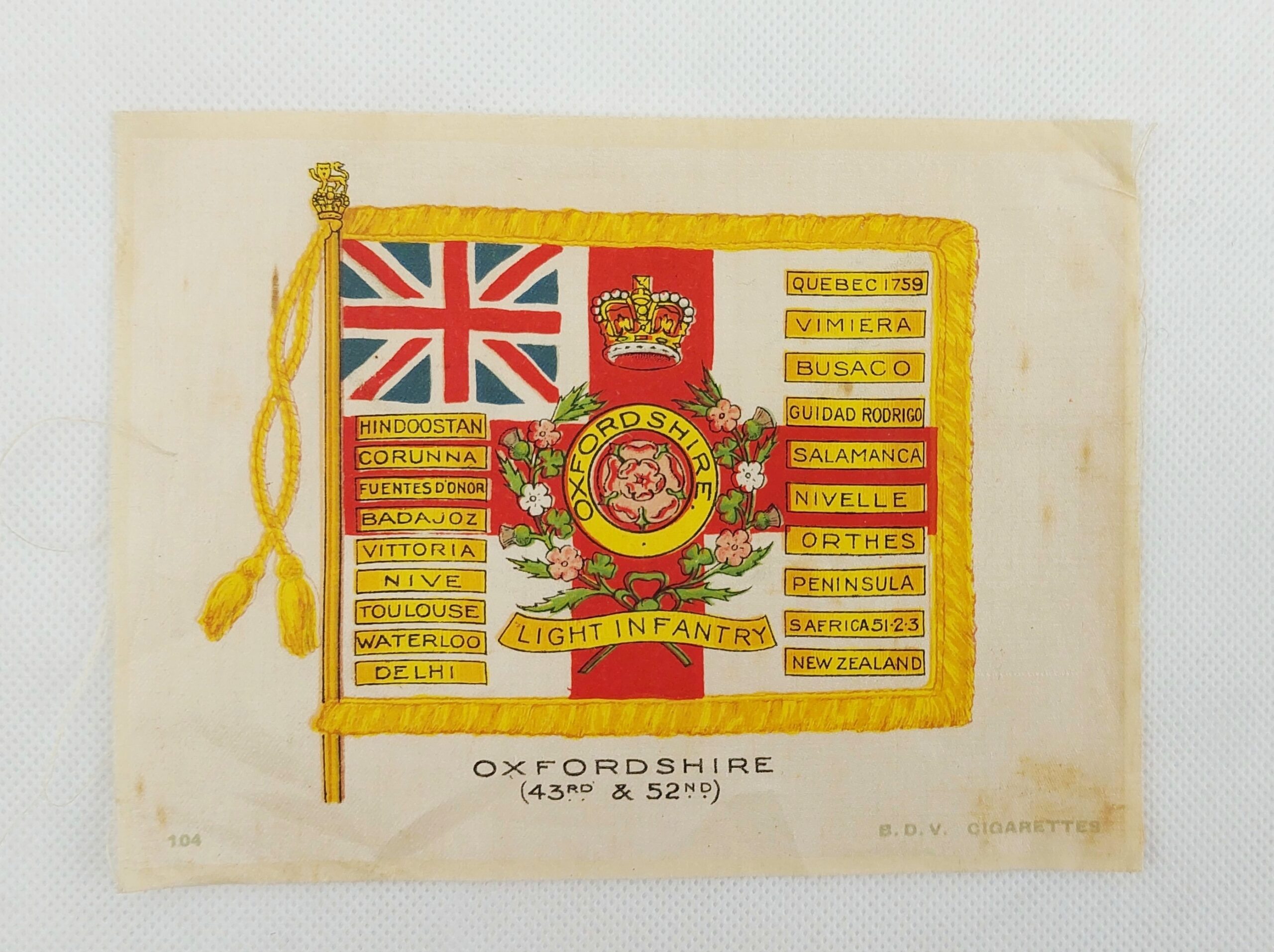 WW1 BDV Cigarettes Silk Postcard – Oxfordshire Regiment