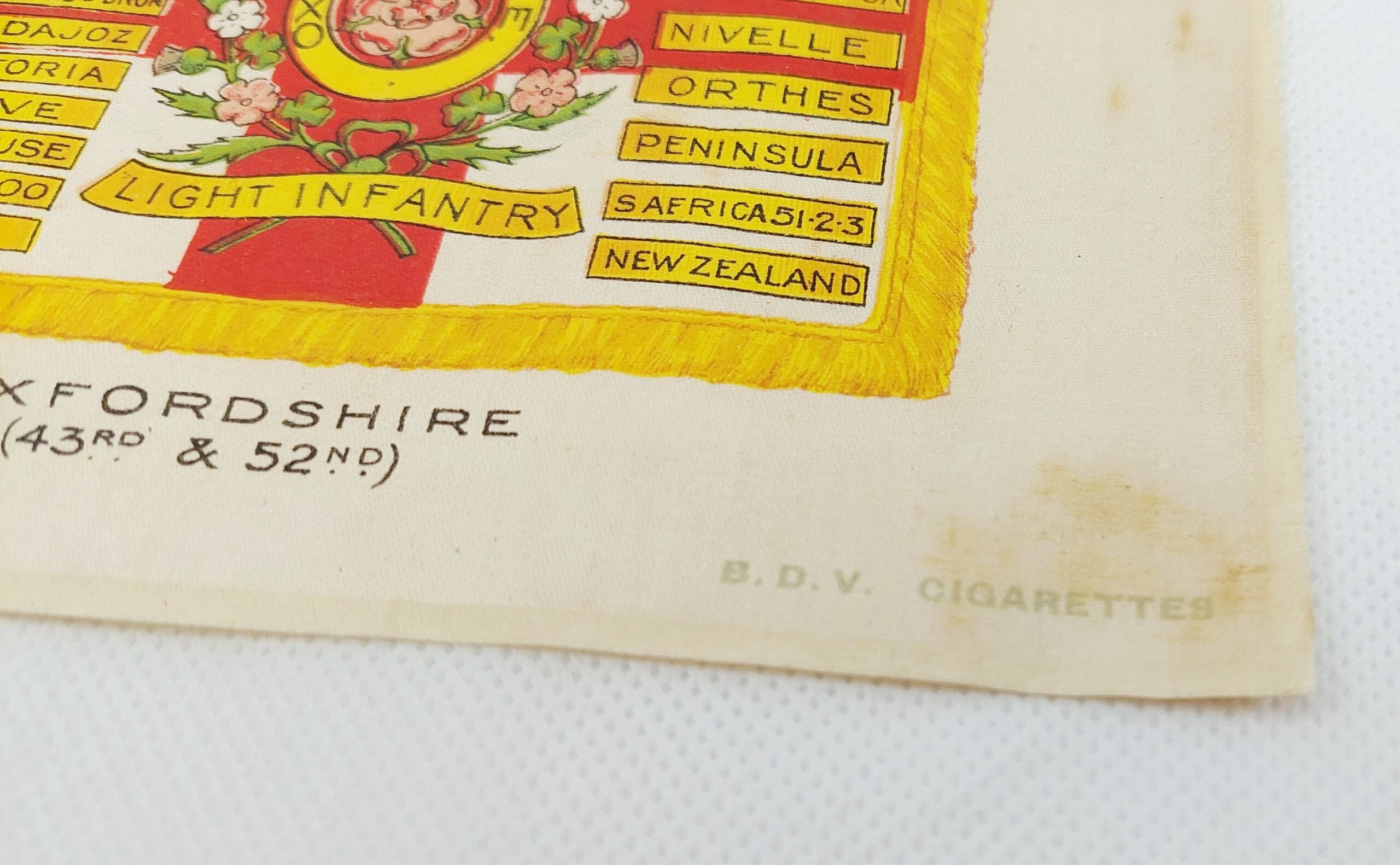 WW1 BDV Cigarettes Silk Postcard – Oxfordshire Regiment - Image 2