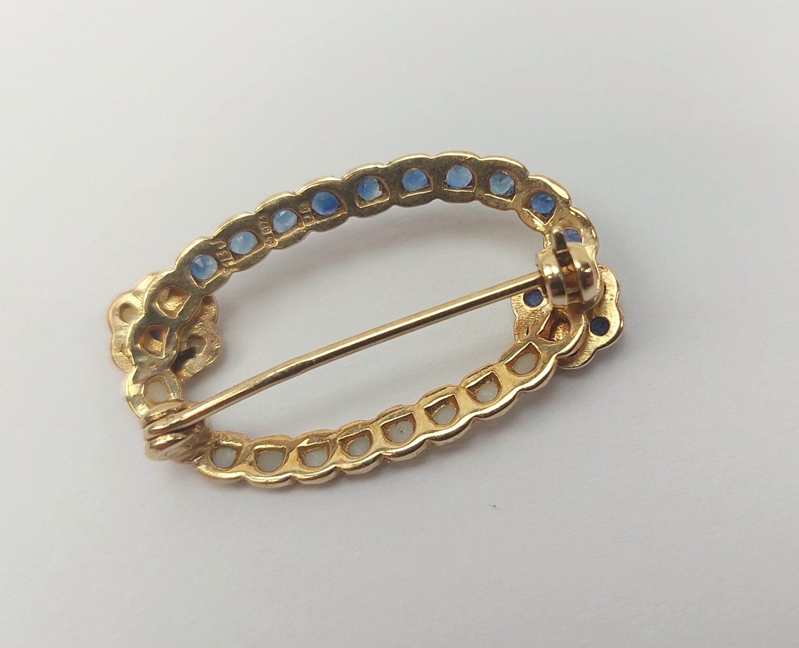 9ct Yellow Gold Sapphire & Pearl Brooch - Image 4