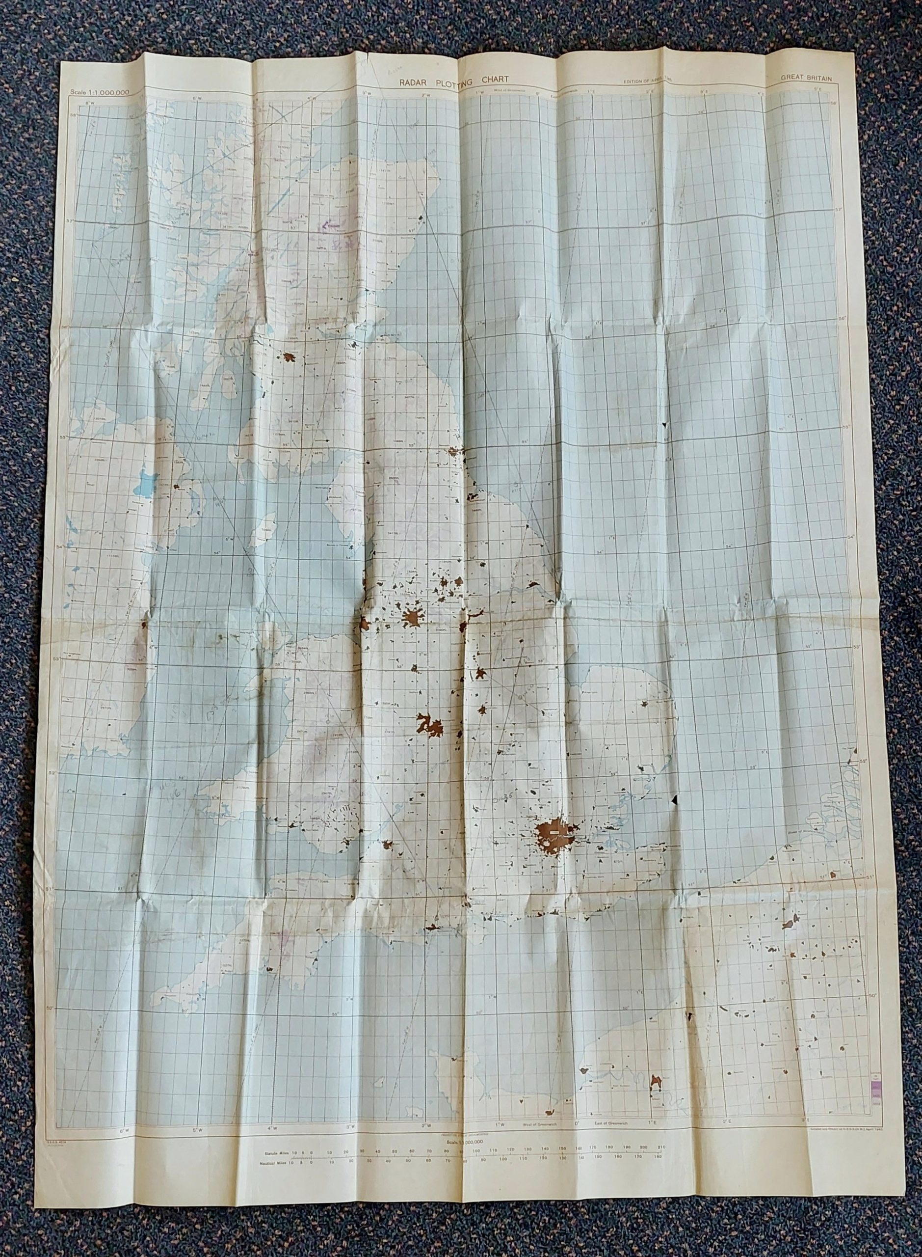 Original WW2 Air Ministry Radar Plotting Map of Great Britain c1945