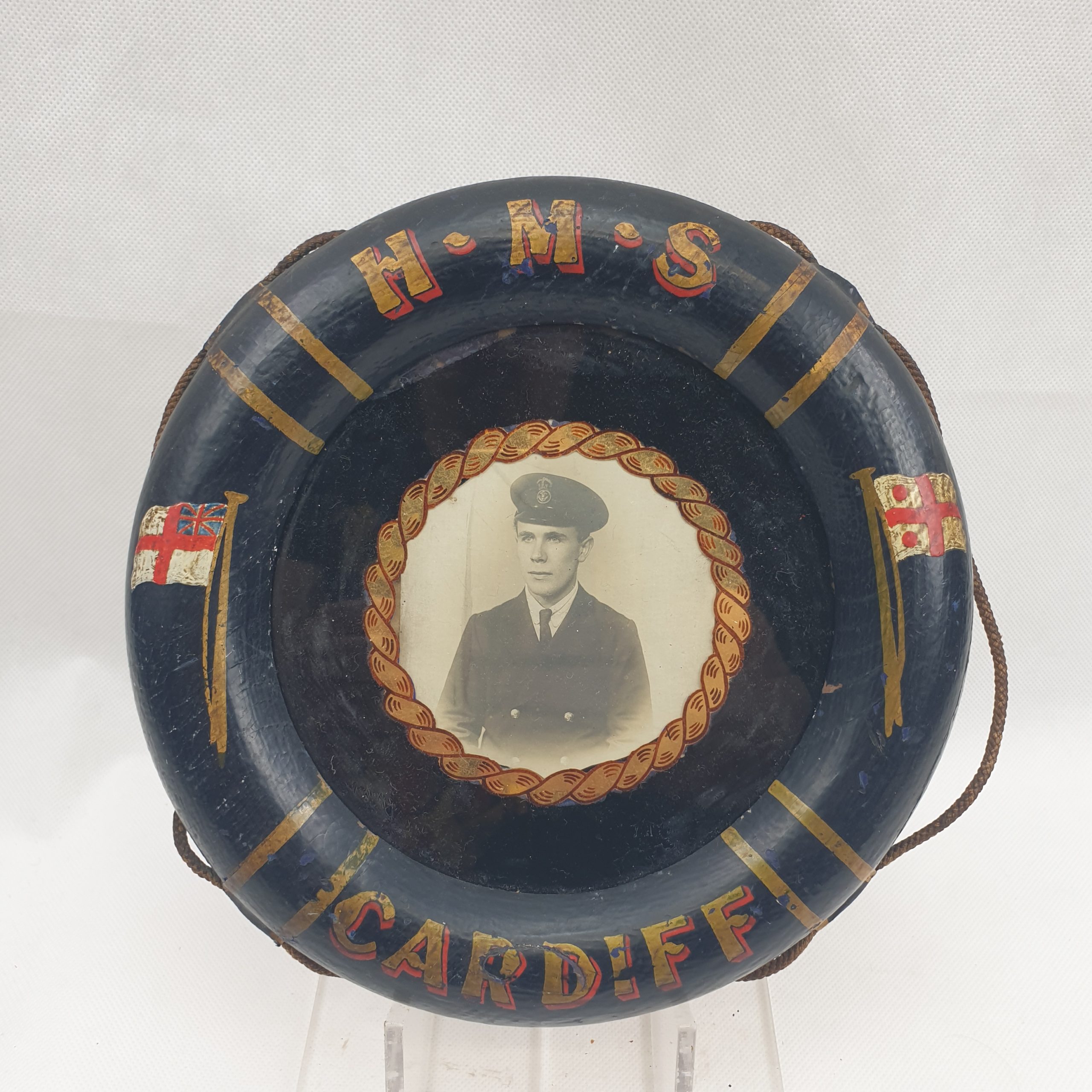 WW1 C Class Light Cruiser HMS Cardiff Life Ring With Sailor Photograph