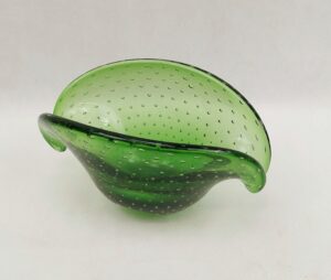 1960s Murano Green Bubble Bowl