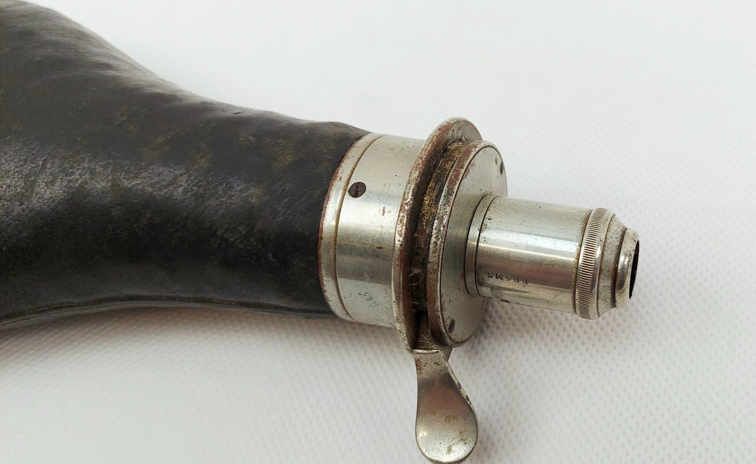 Antique Leather And Steel Powder Horn #3 - Image 3