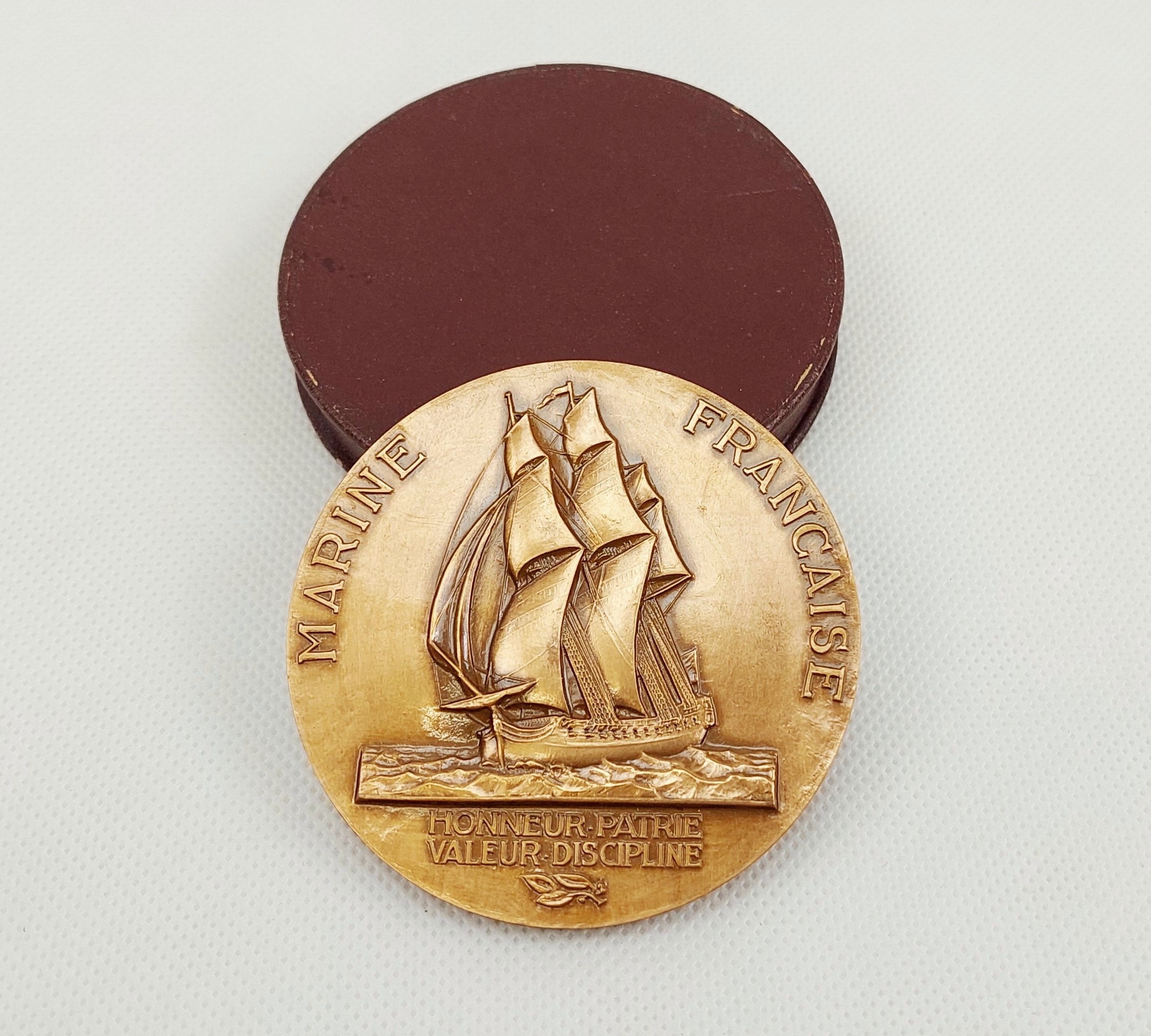 Cased 1956 Brass Marine Francais Medal La Perouse