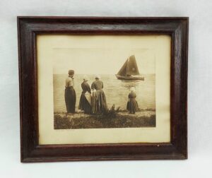 Circa 1880 Framed F B Den Boer Photograph Of A Family Watching A Yacht Off The Zeydezee