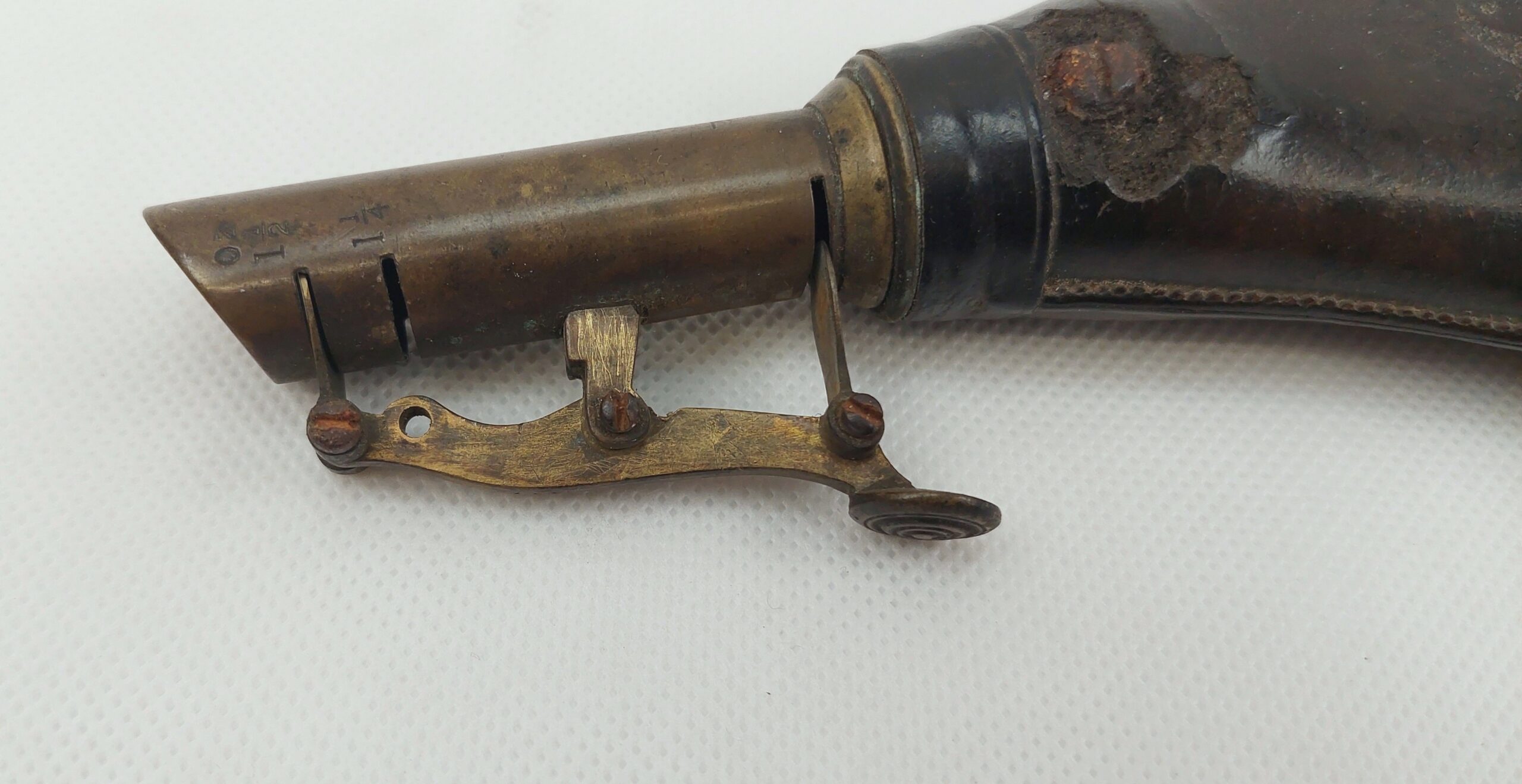 Antique Embossed Leather And Brass Powder Horn #1 - Image 4
