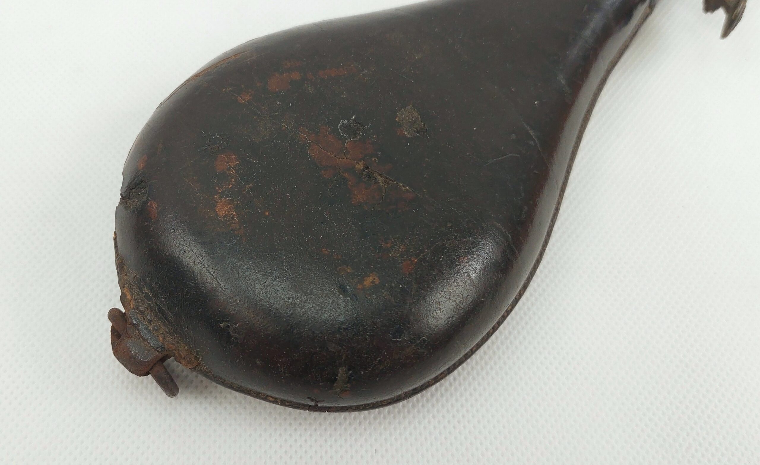 Antique Embossed Leather And Brass Powder Horn #1 - Image 3