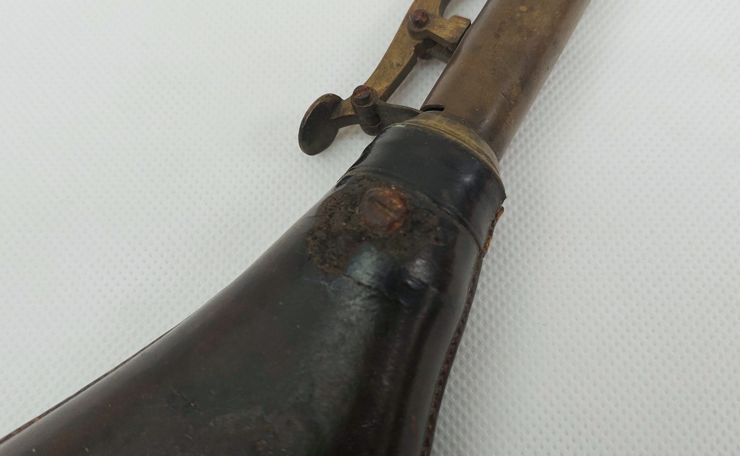 Antique Embossed Leather And Brass Powder Horn #1 - Image 5