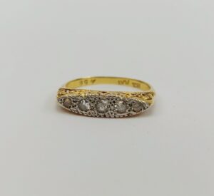 18ct Yellow Gold Five Stone Diamond Boat Ring UK Size N, US 6.5