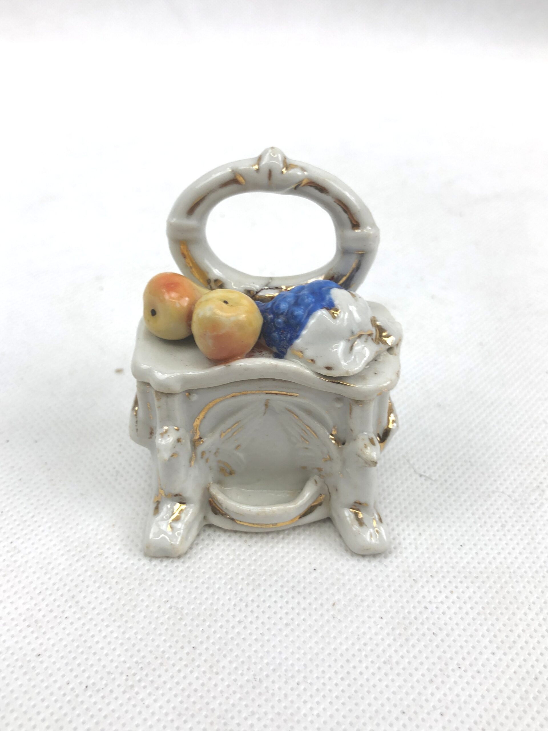 Victorian Staffordshire Trinket Box Of Fruit On A Desk