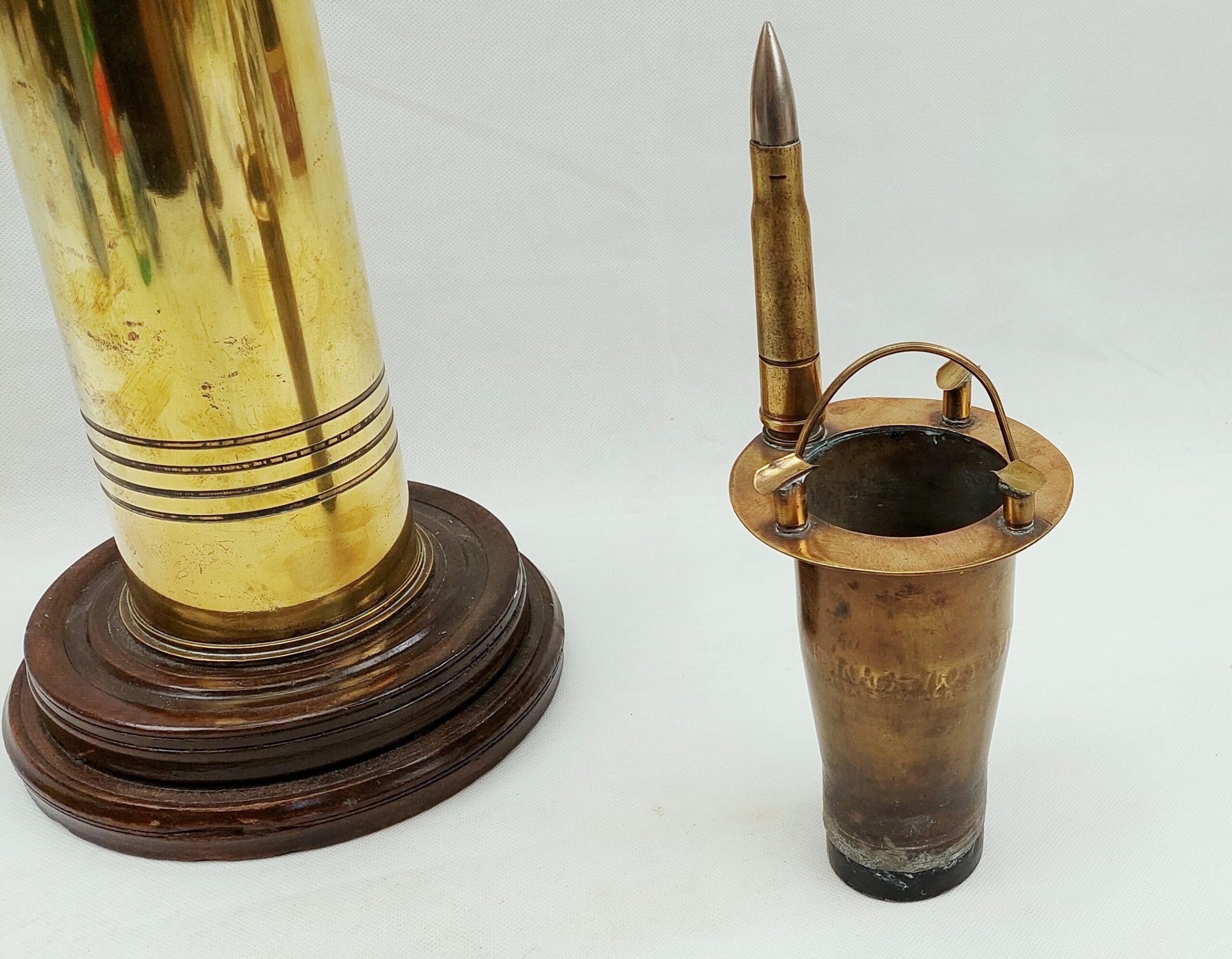 1945 Trench Art Ash Tray Shell Case Stand With Bullet Lighter - Image 8