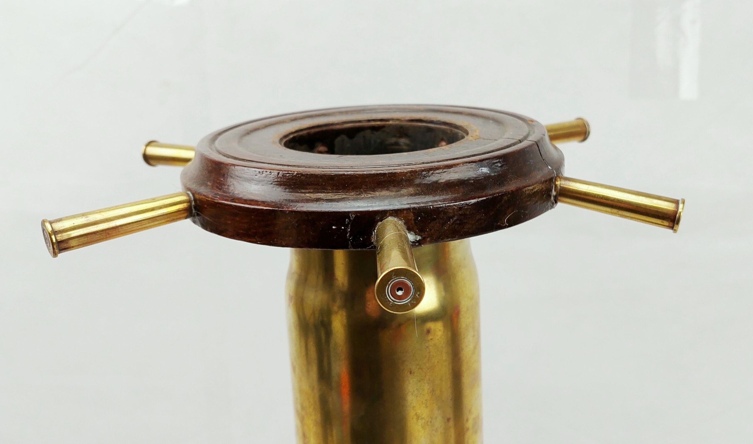 1945 Trench Art Ash Tray Shell Case Stand With Bullet Lighter - Image 3