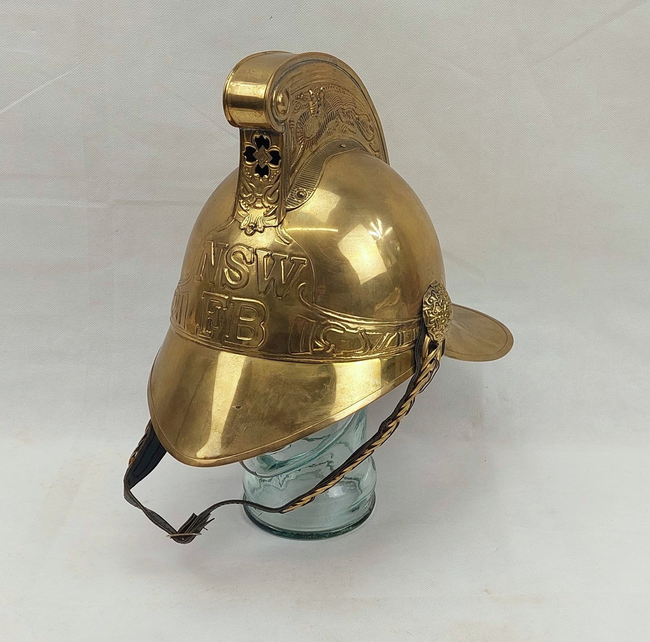 Australian New South Wales Merryweather Pattern Brass Firemans Helmet