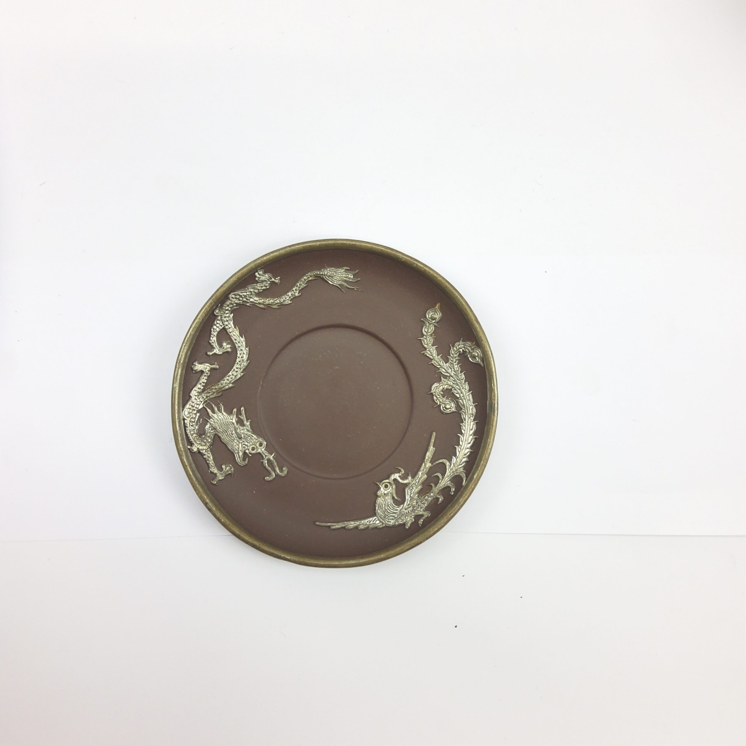 Chinese Yixing Terracotta Four Place Tea Service With Pewter Dragon Design Overlay - Image 20
