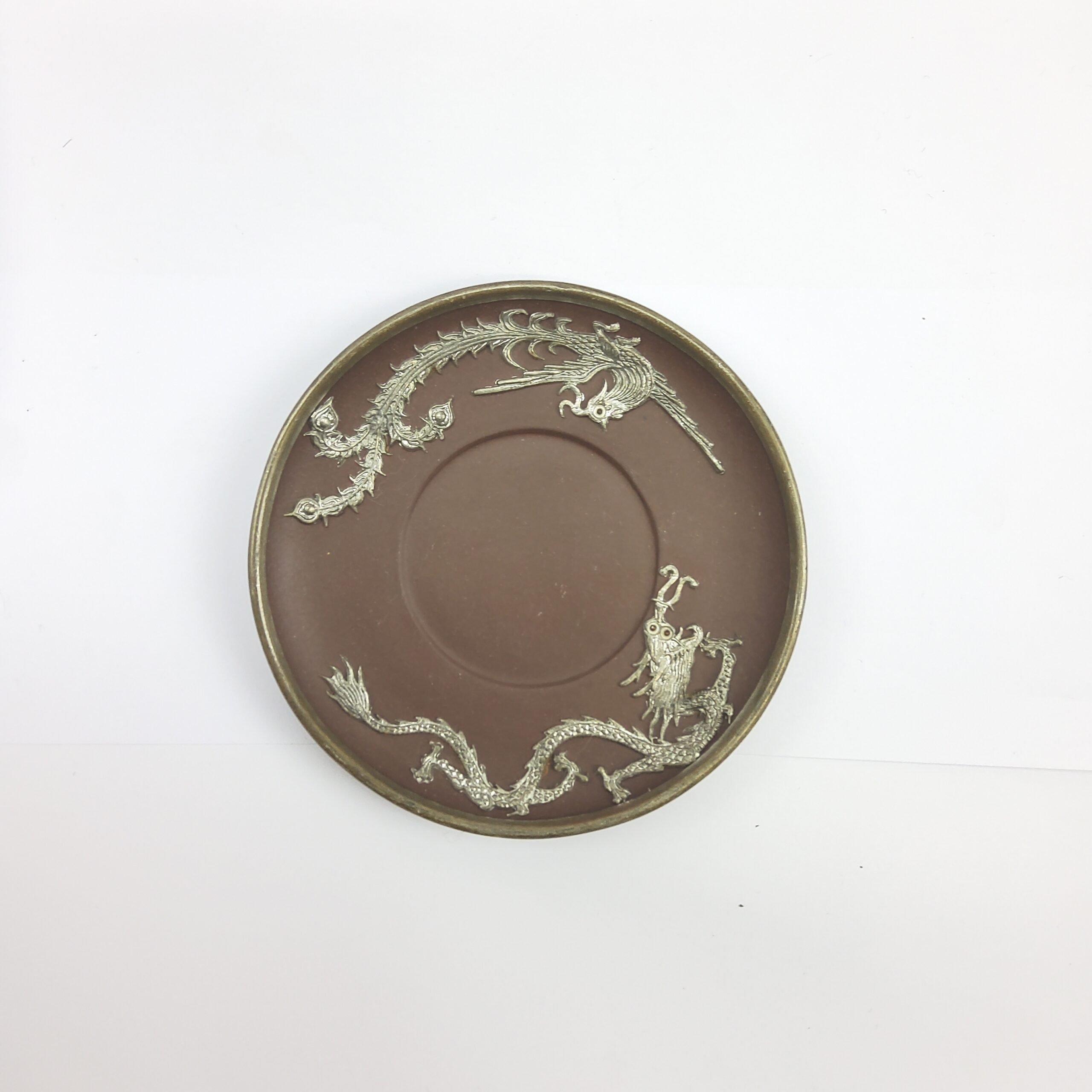 Chinese Yixing Terracotta Four Place Tea Service With Pewter Dragon Design Overlay - Image 19