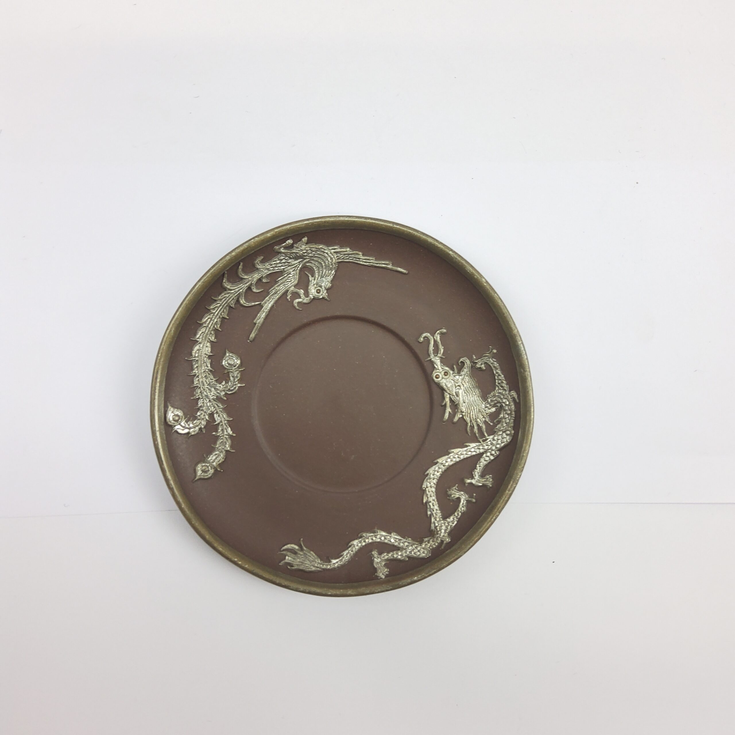 Chinese Yixing Terracotta Four Place Tea Service With Pewter Dragon Design Overlay - Image 16