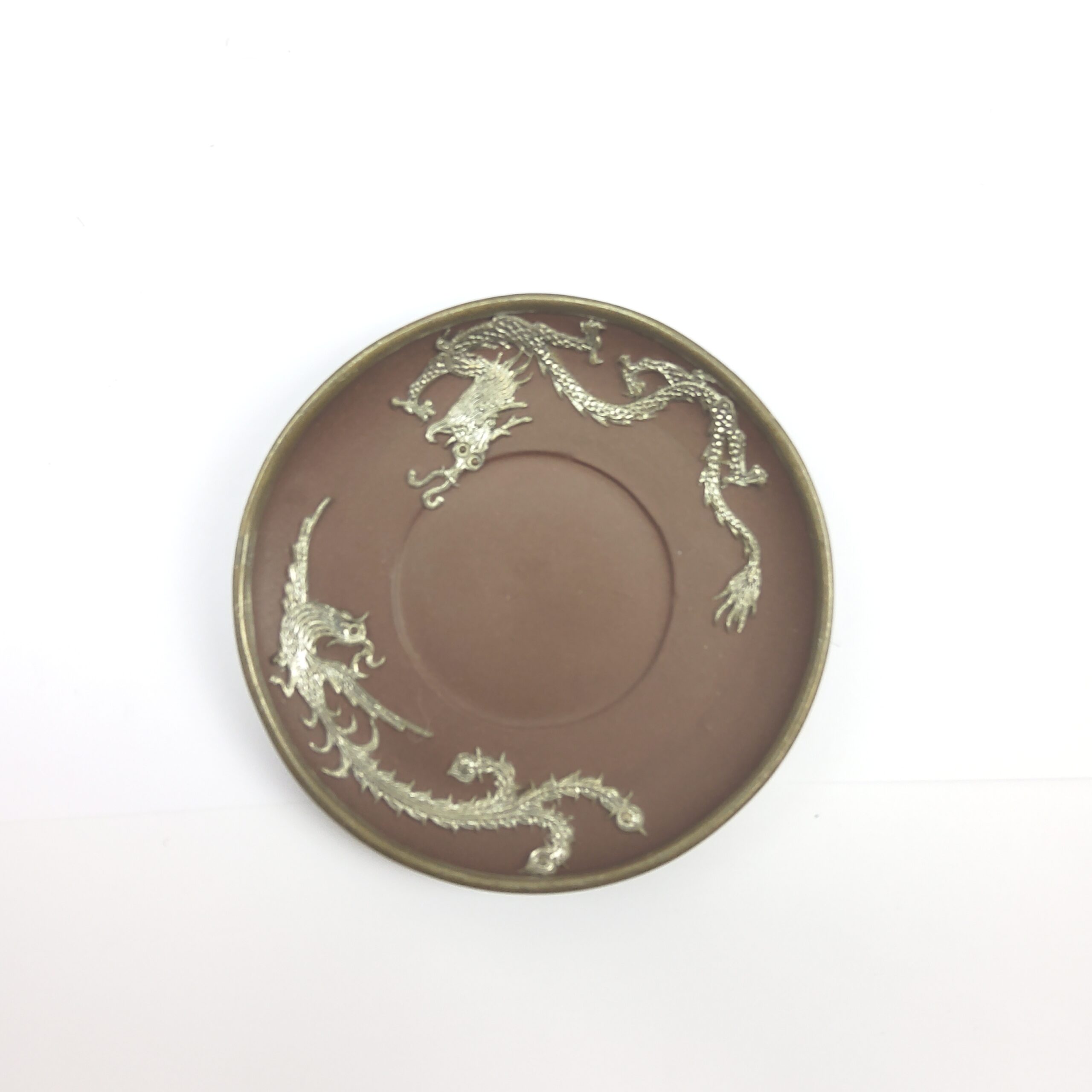 Chinese Yixing Terracotta Four Place Tea Service With Pewter Dragon Design Overlay - Image 14